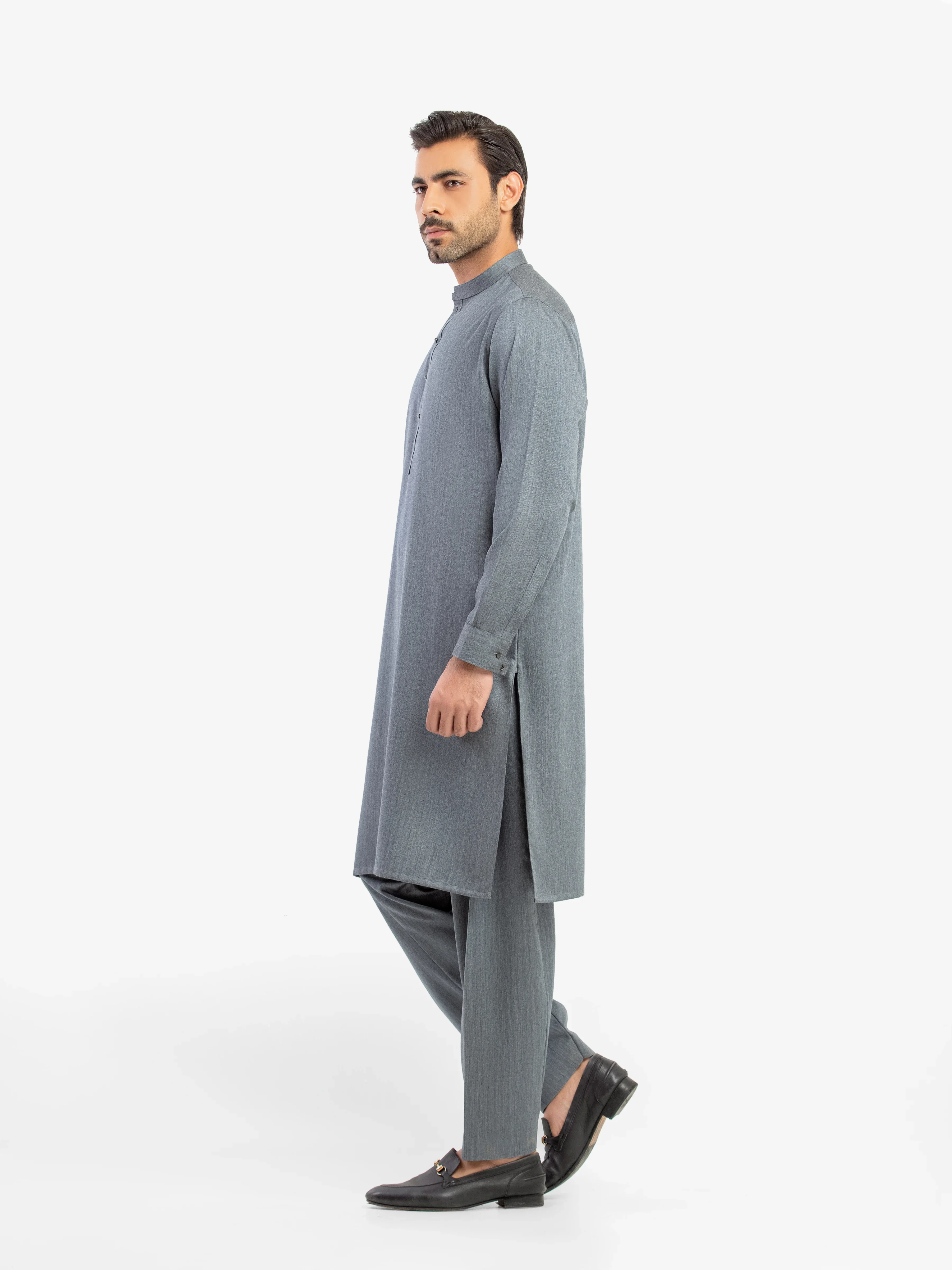 Men's Dark Grey Shalwar Kameez - EMTKS5-41207 - Image 4