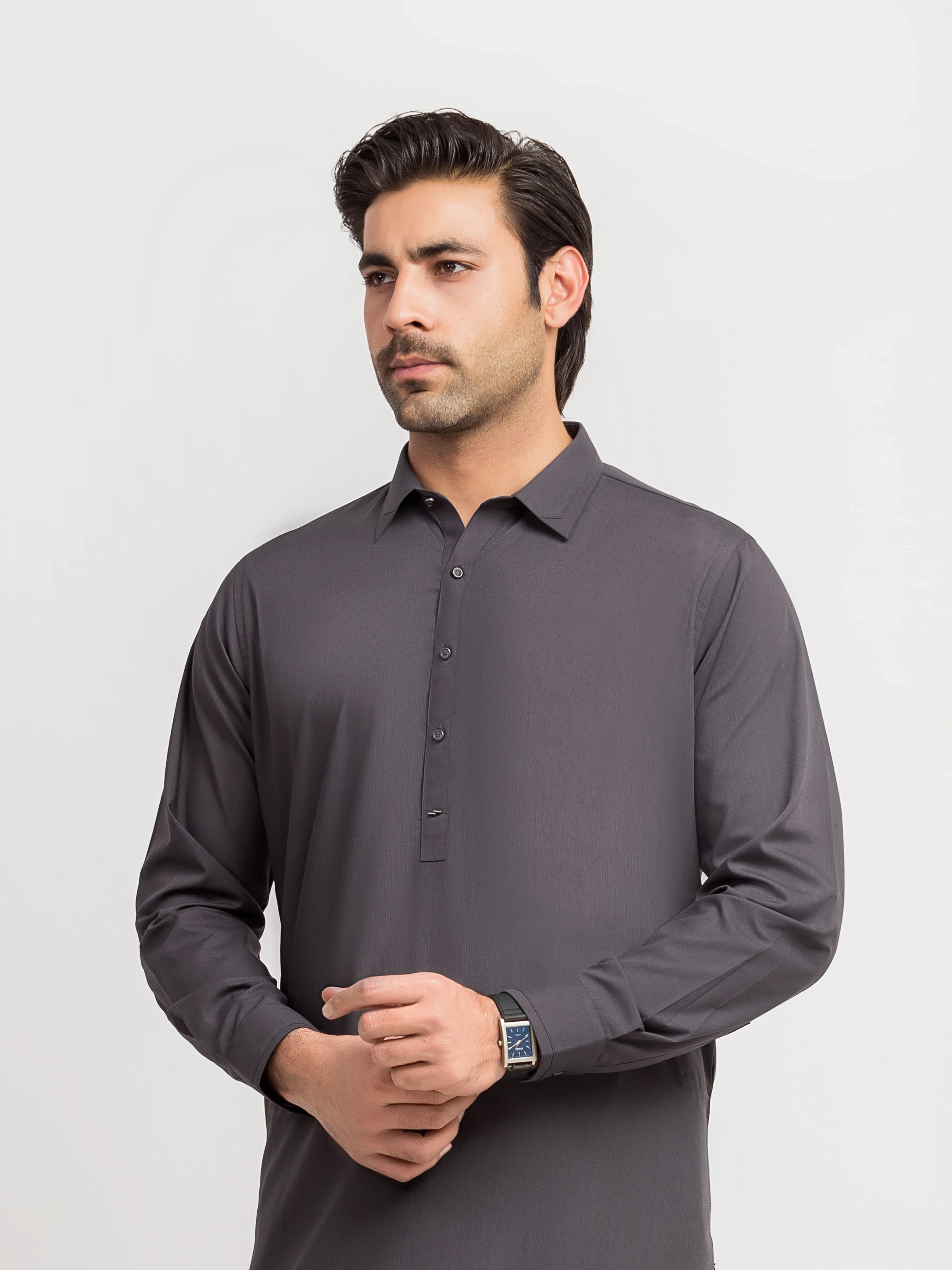 Men's Dark Grey Shalwar Kameez - EMTKS5-41228 - Image 2