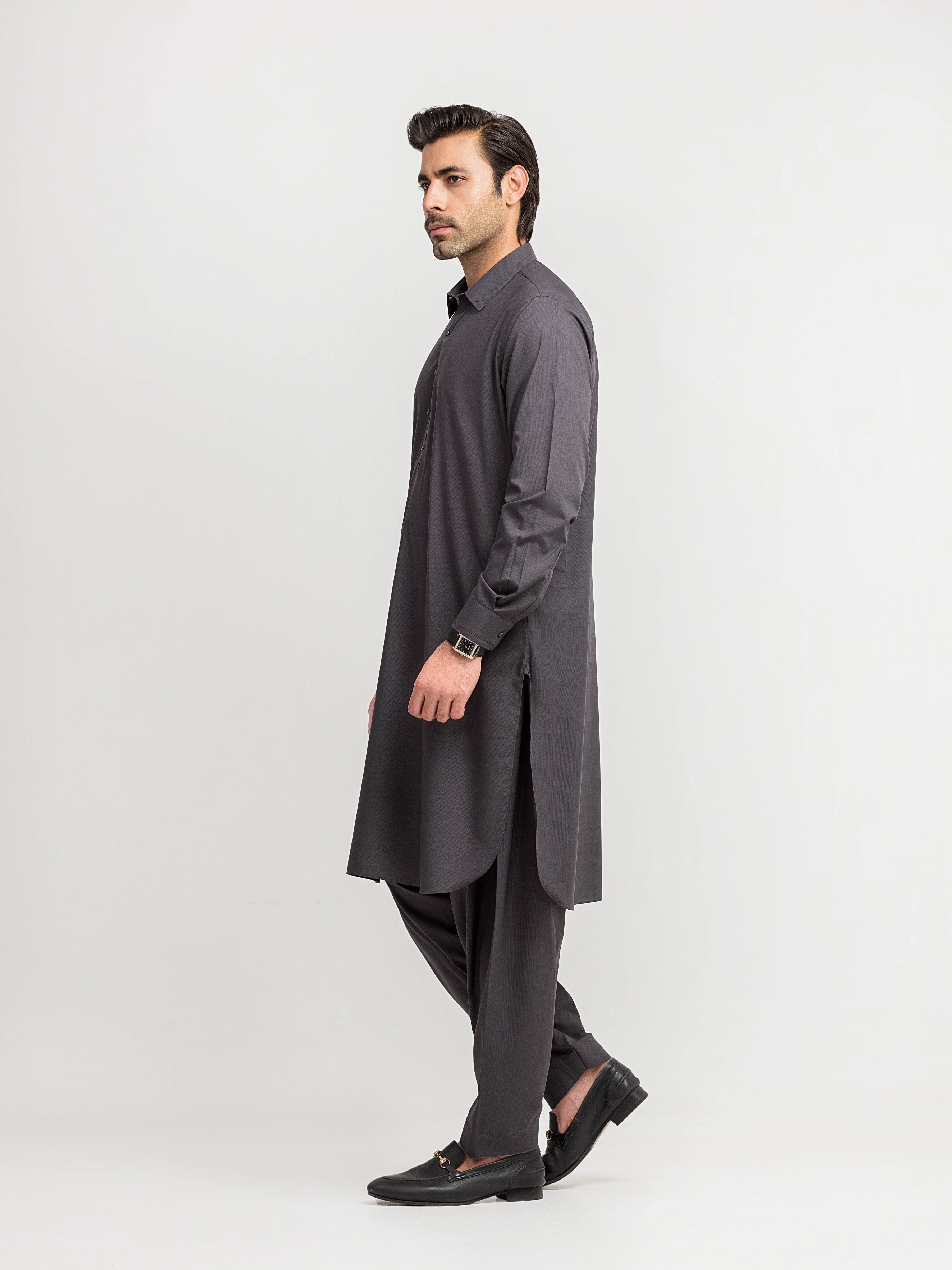 Men's Dark Grey Shalwar Kameez - EMTKS5-41228 - Image 4