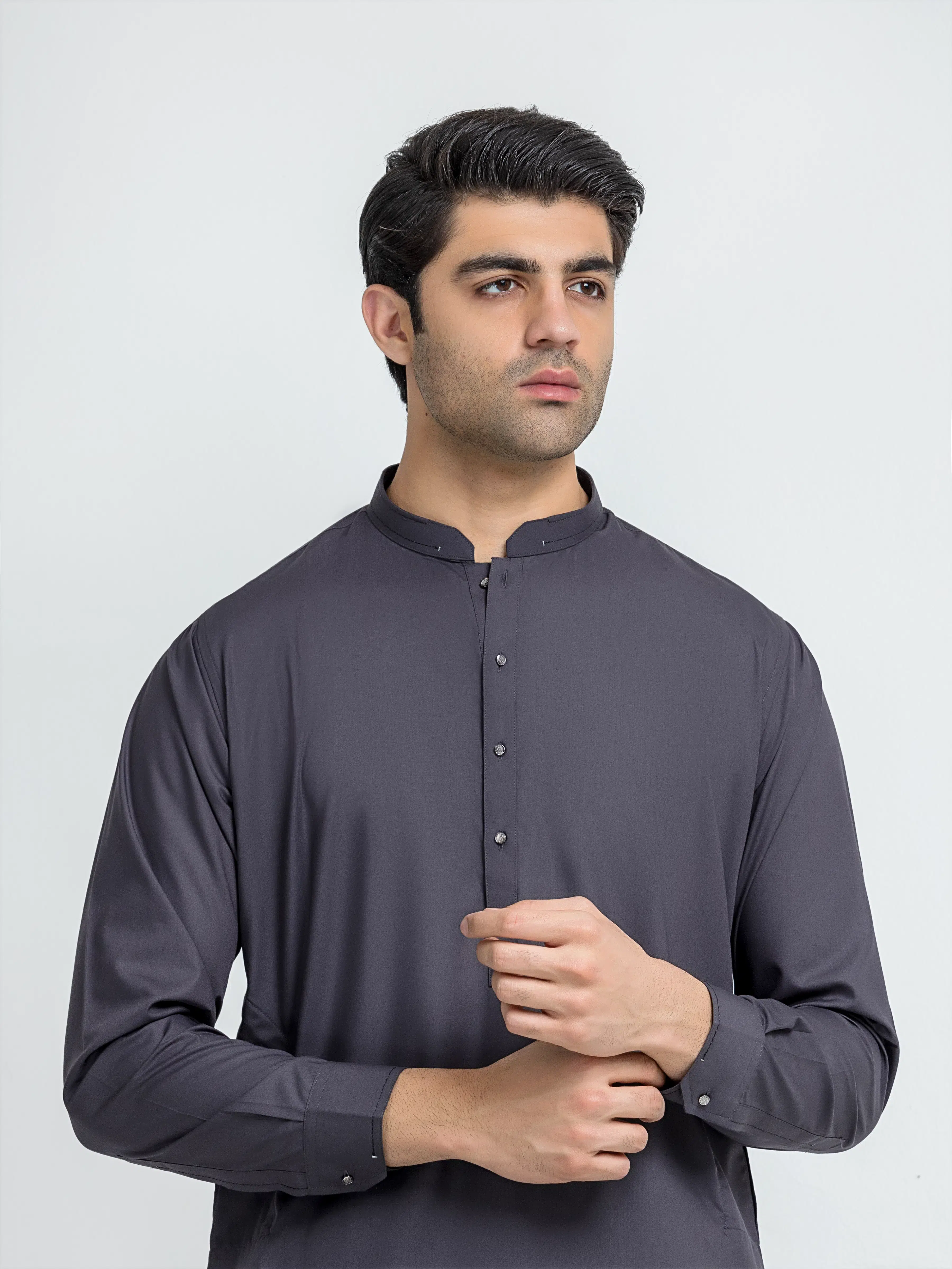 Men's Dark Grey Shalwar Kameez - EMTKS6-41235 - Image 2