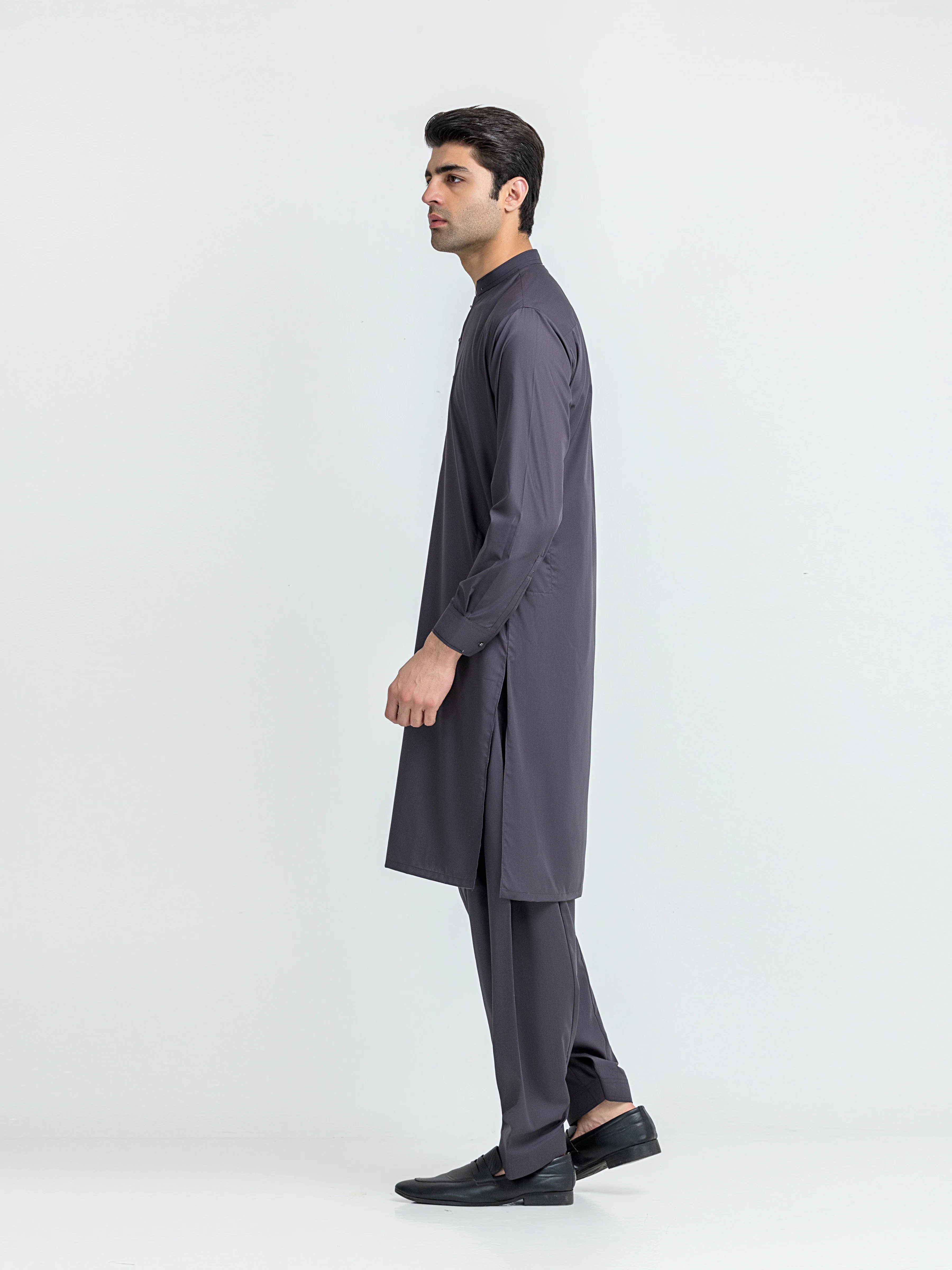 Men's Dark Grey Shalwar Kameez - EMTKS6-41235 - Image 4