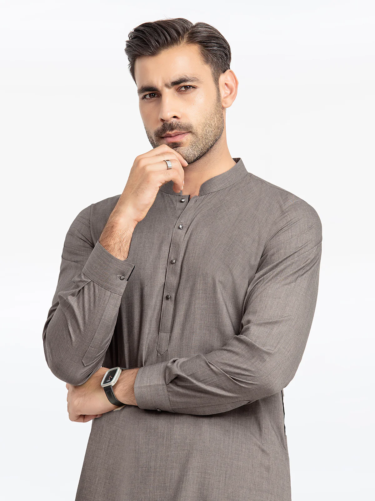 Men's Dark Grey Shalwar Kameez - EMTKST24-99467 - Image 2