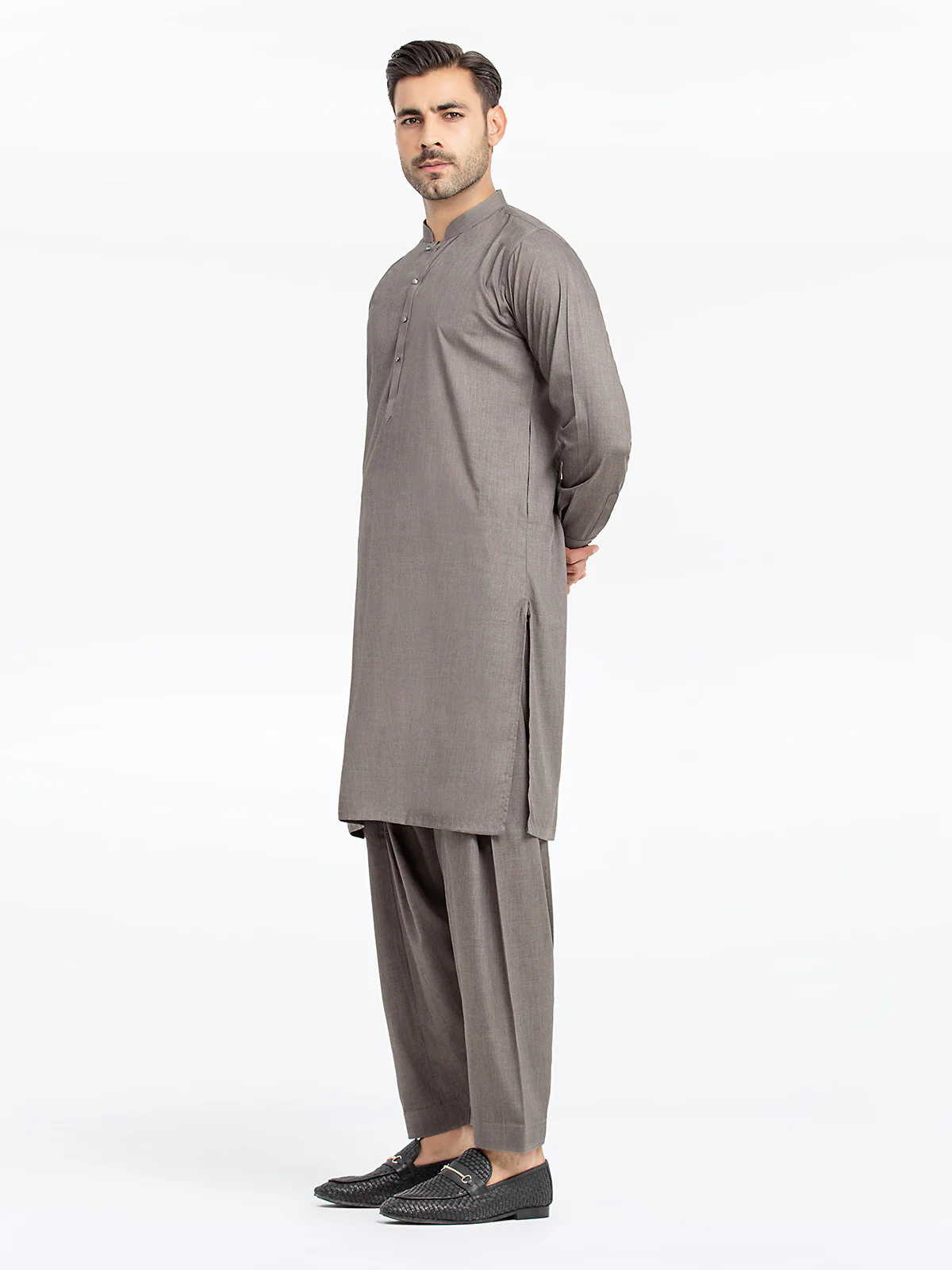 Men's Dark Grey Shalwar Kameez - EMTKST24-99467 - Image 6