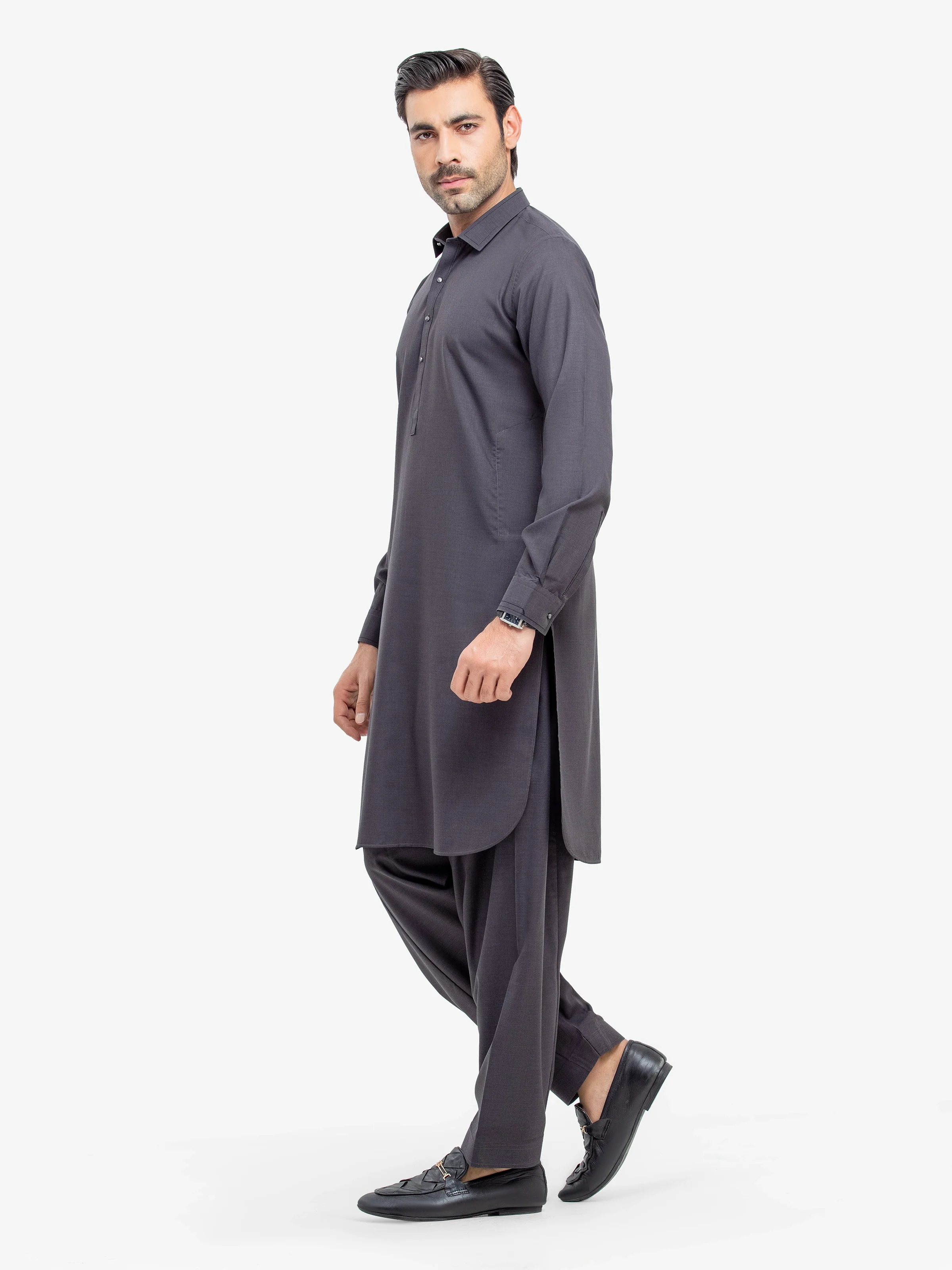 Men's Dark Grey Shalwar Kameez - EMTKST5-99520 - Image 4