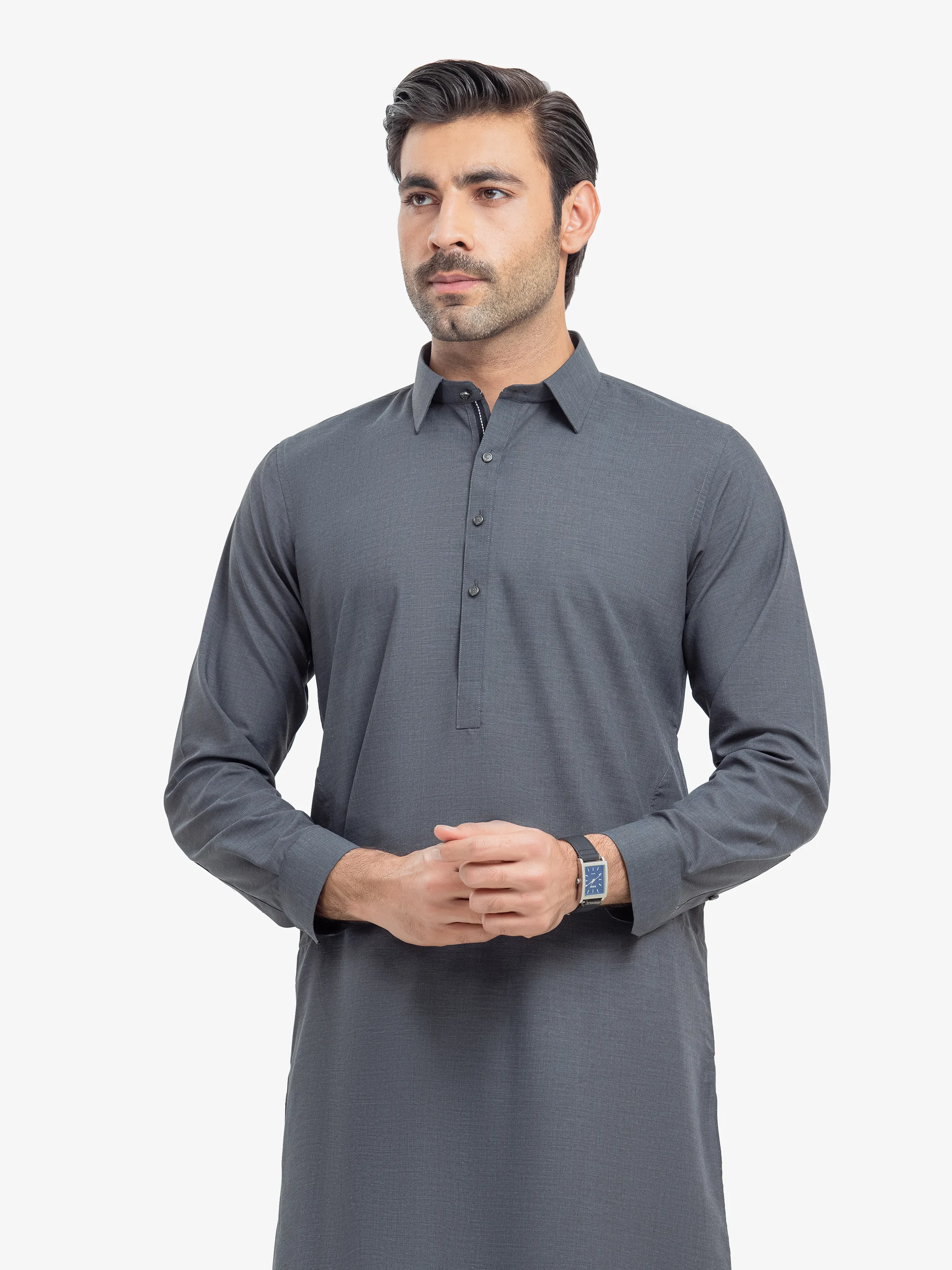 Men's Dark Grey Shalwar Kameez - EMTKST5-99522 - Image 2