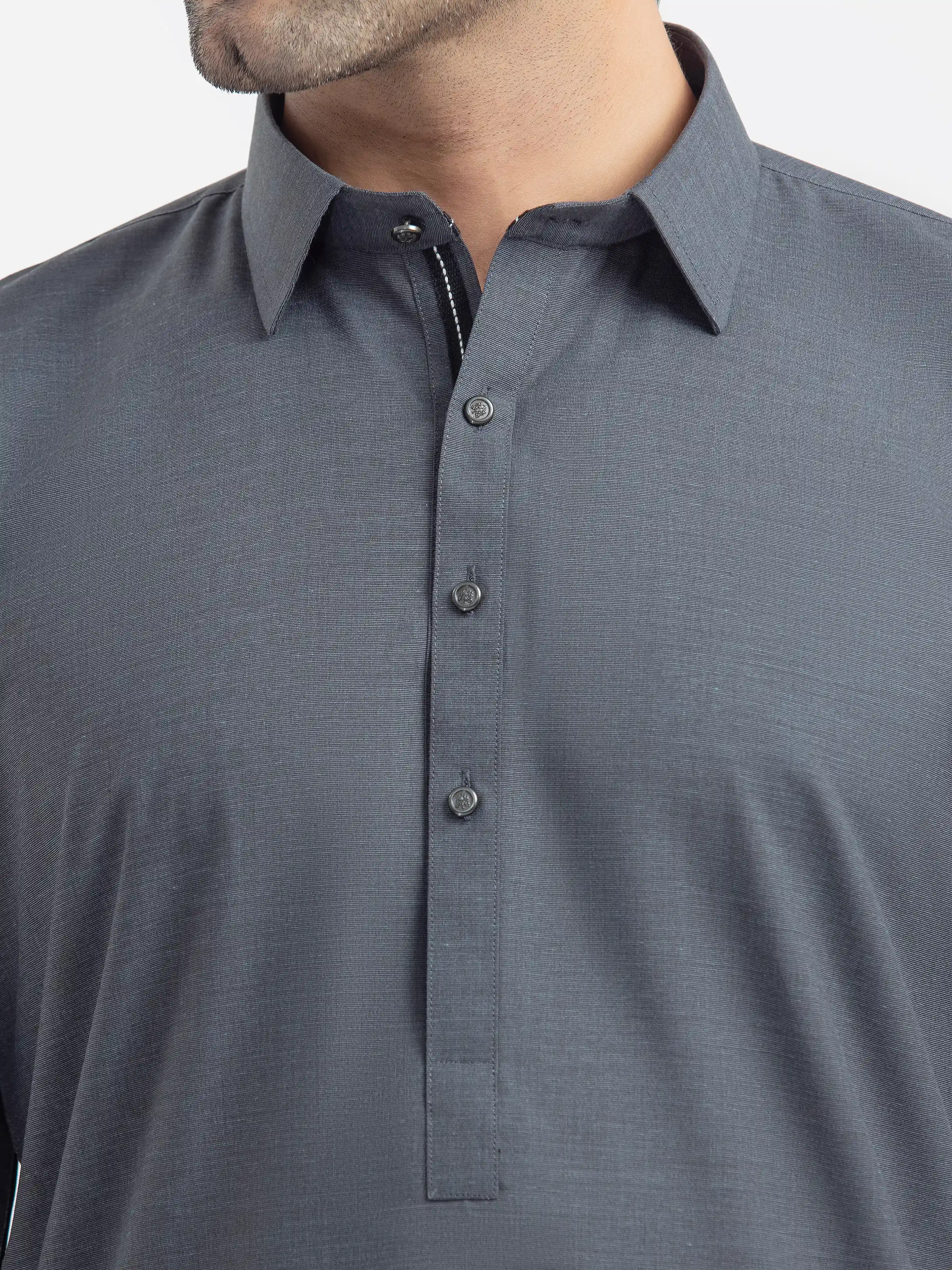 Men's Dark Grey Shalwar Kameez - EMTKST5-99522 - Image 3