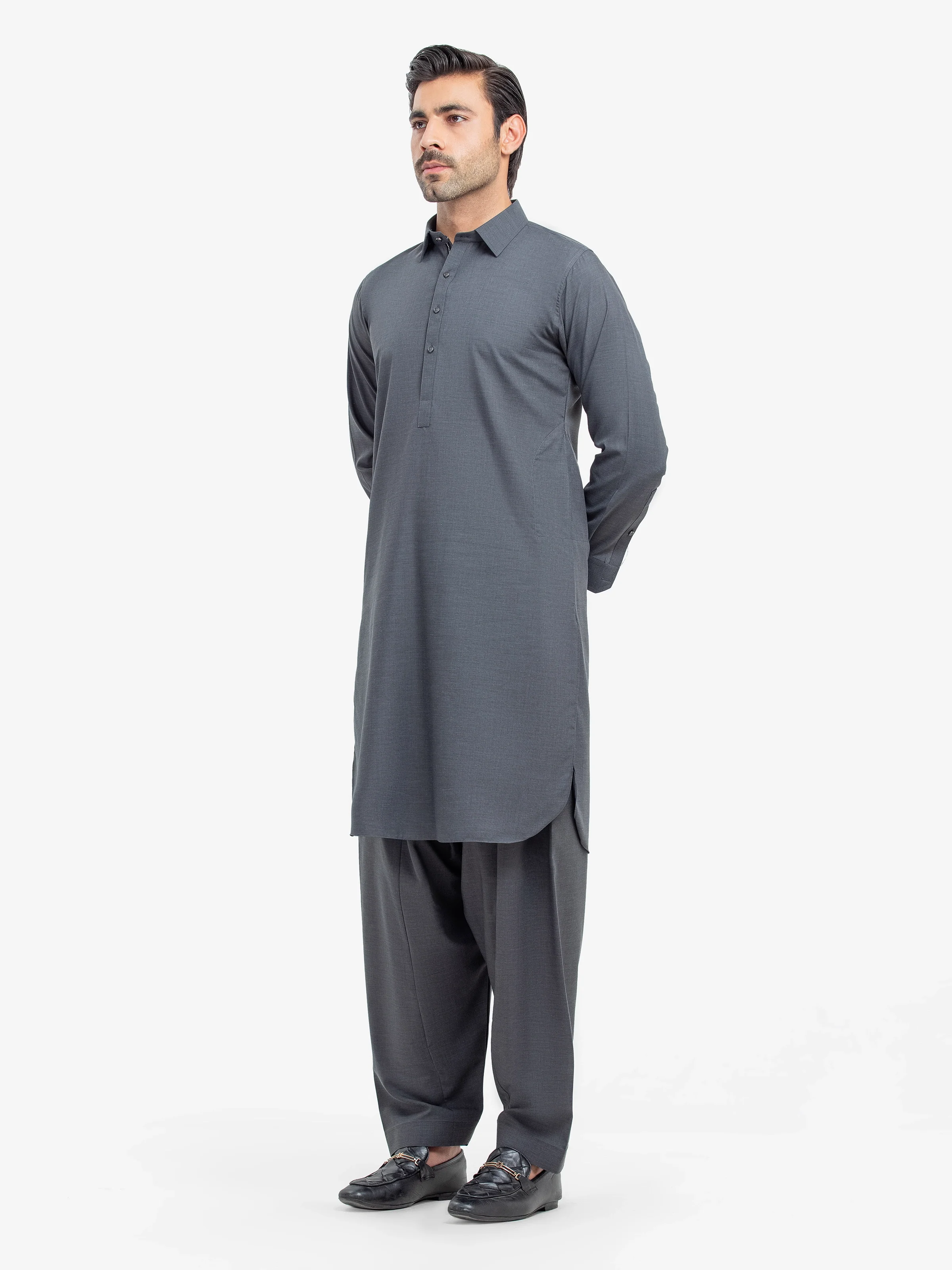 Men's Dark Grey Shalwar Kameez - EMTKST5-99522 - Image 4