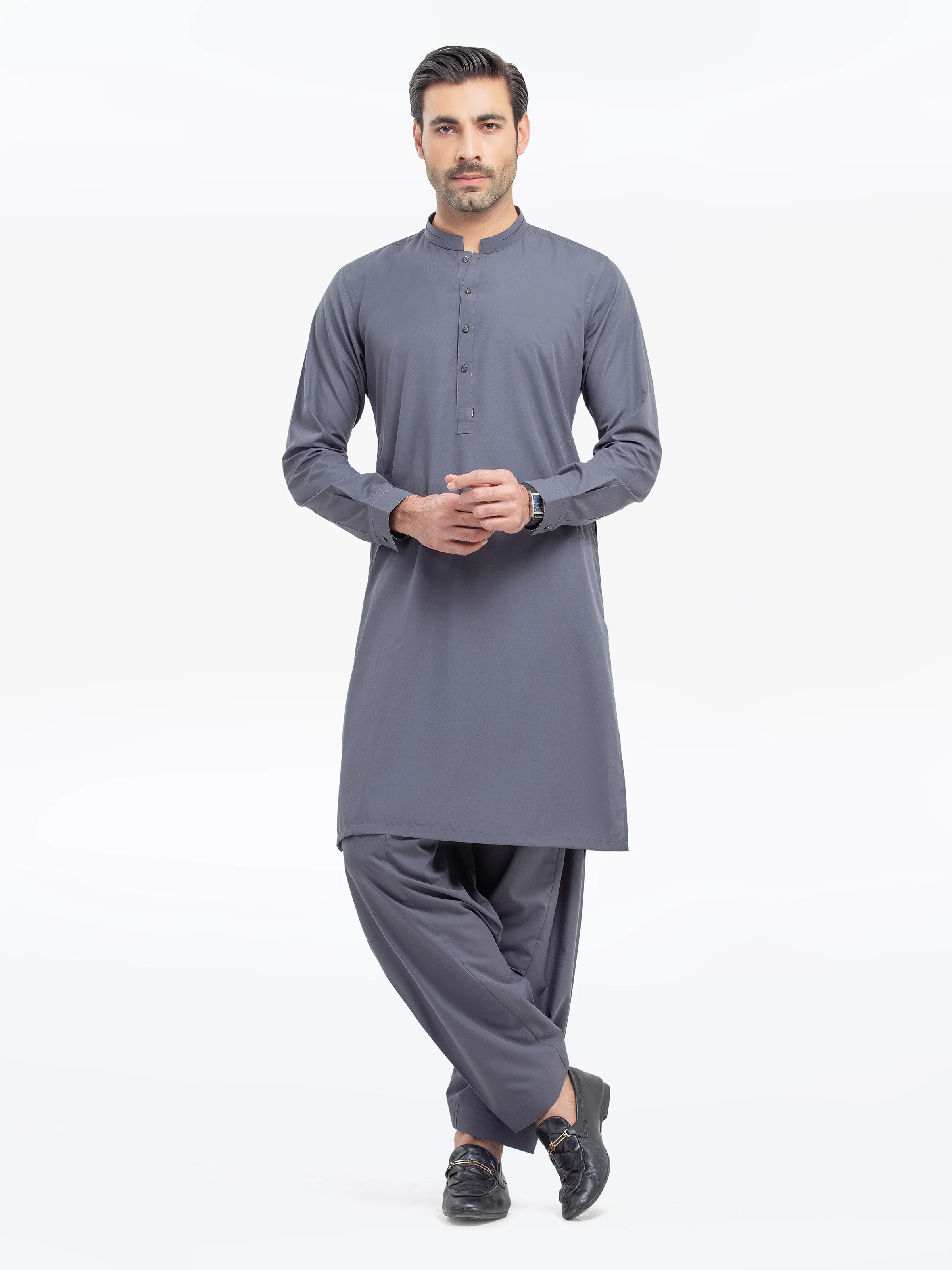 Men's Dark Grey Shalwar Kameez - EMTKST5-99532 - Image 2