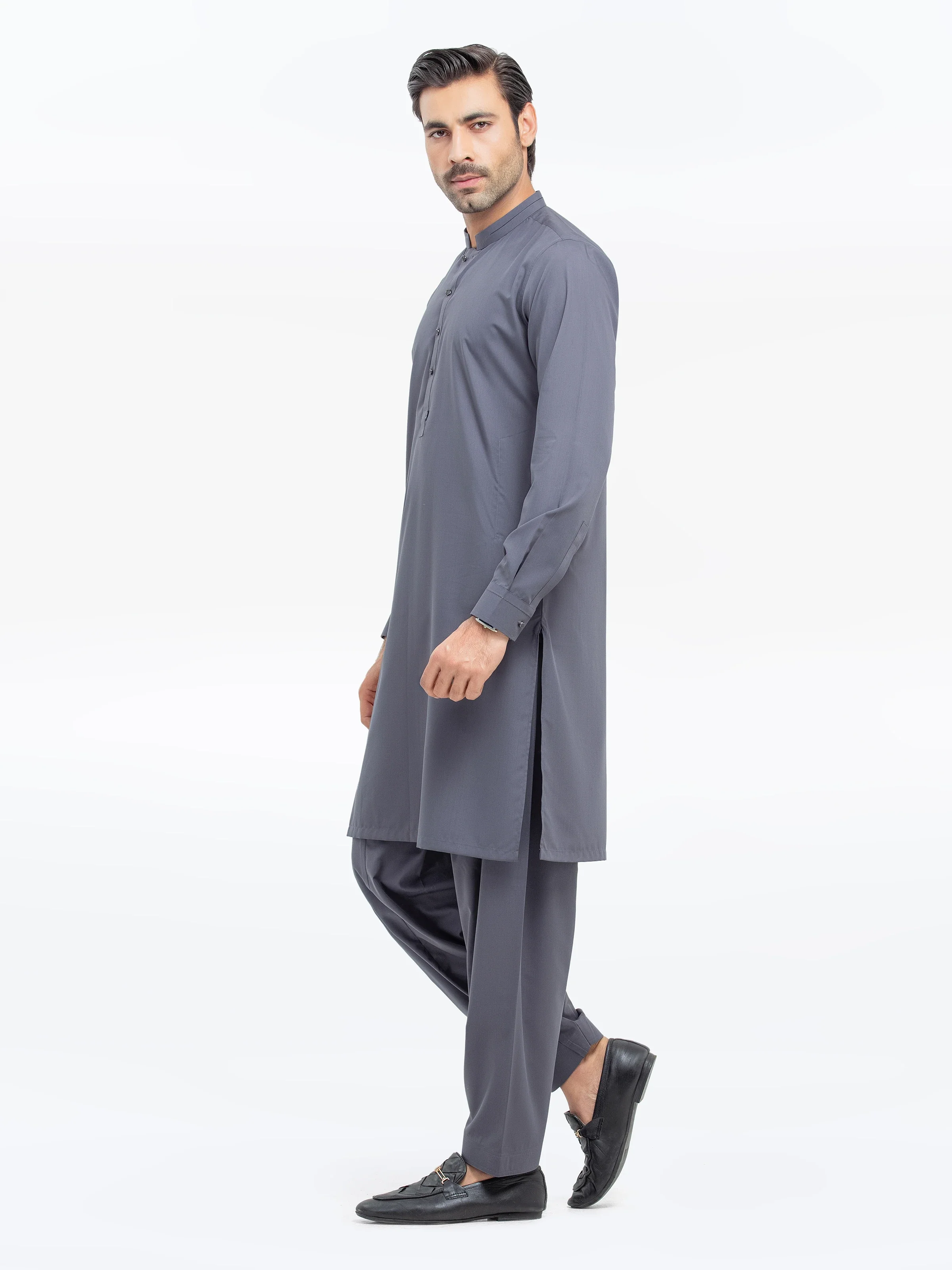 Men's Dark Grey Shalwar Kameez - EMTKST5-99532 - Image 3
