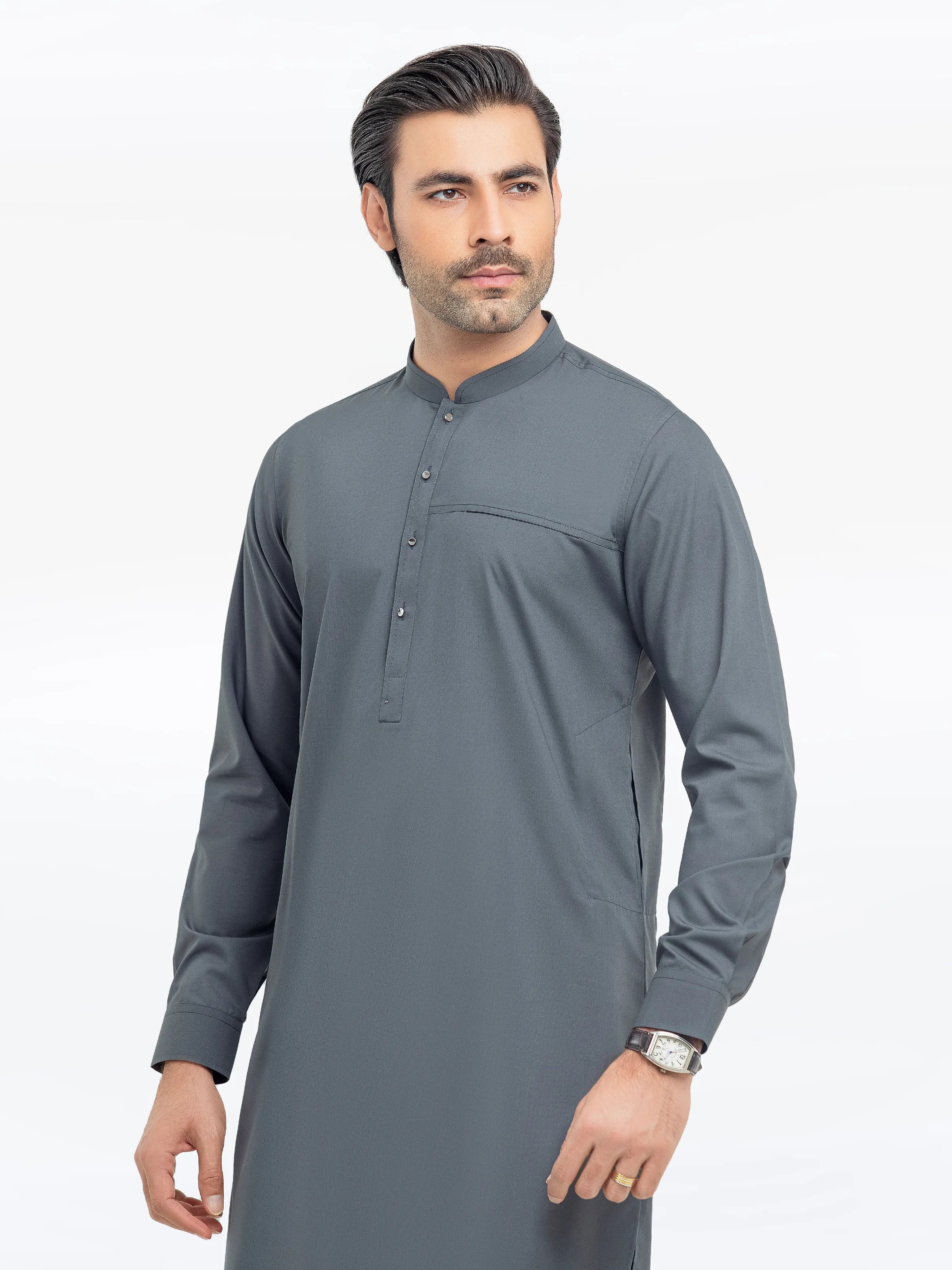 Men's Dark Grey Shalwar Kameez - EMTKST5-99557 - Image 2