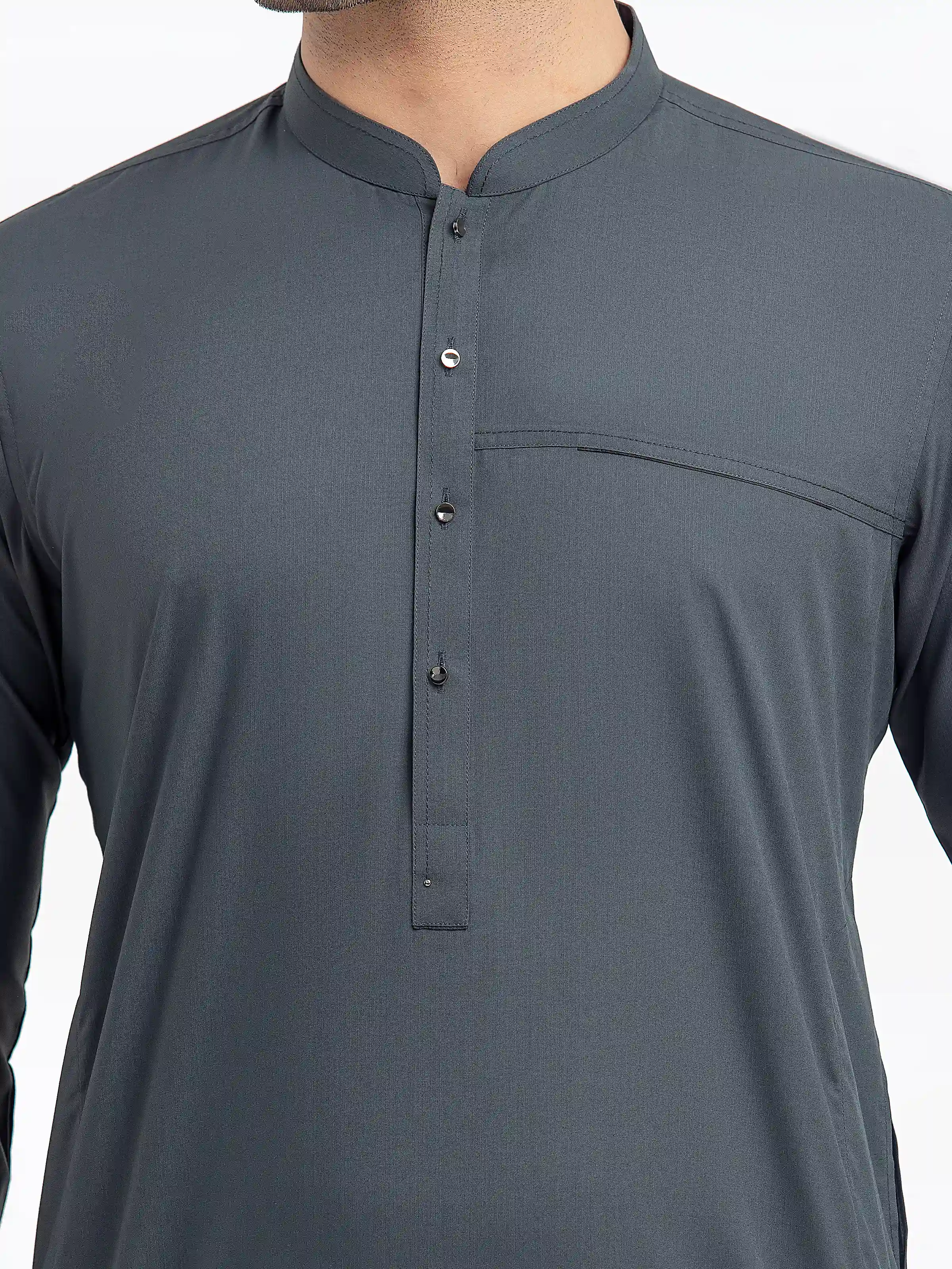 Men's Dark Grey Shalwar Kameez - EMTKST5-99557 - Image 3