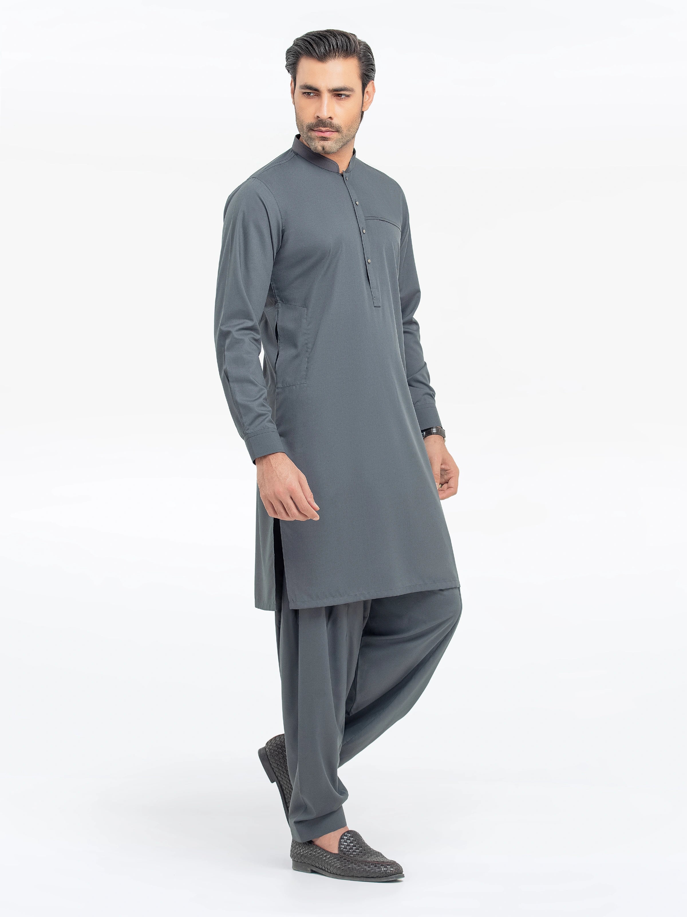 Men's Dark Grey Shalwar Kameez - EMTKST5-99557 - Image 4