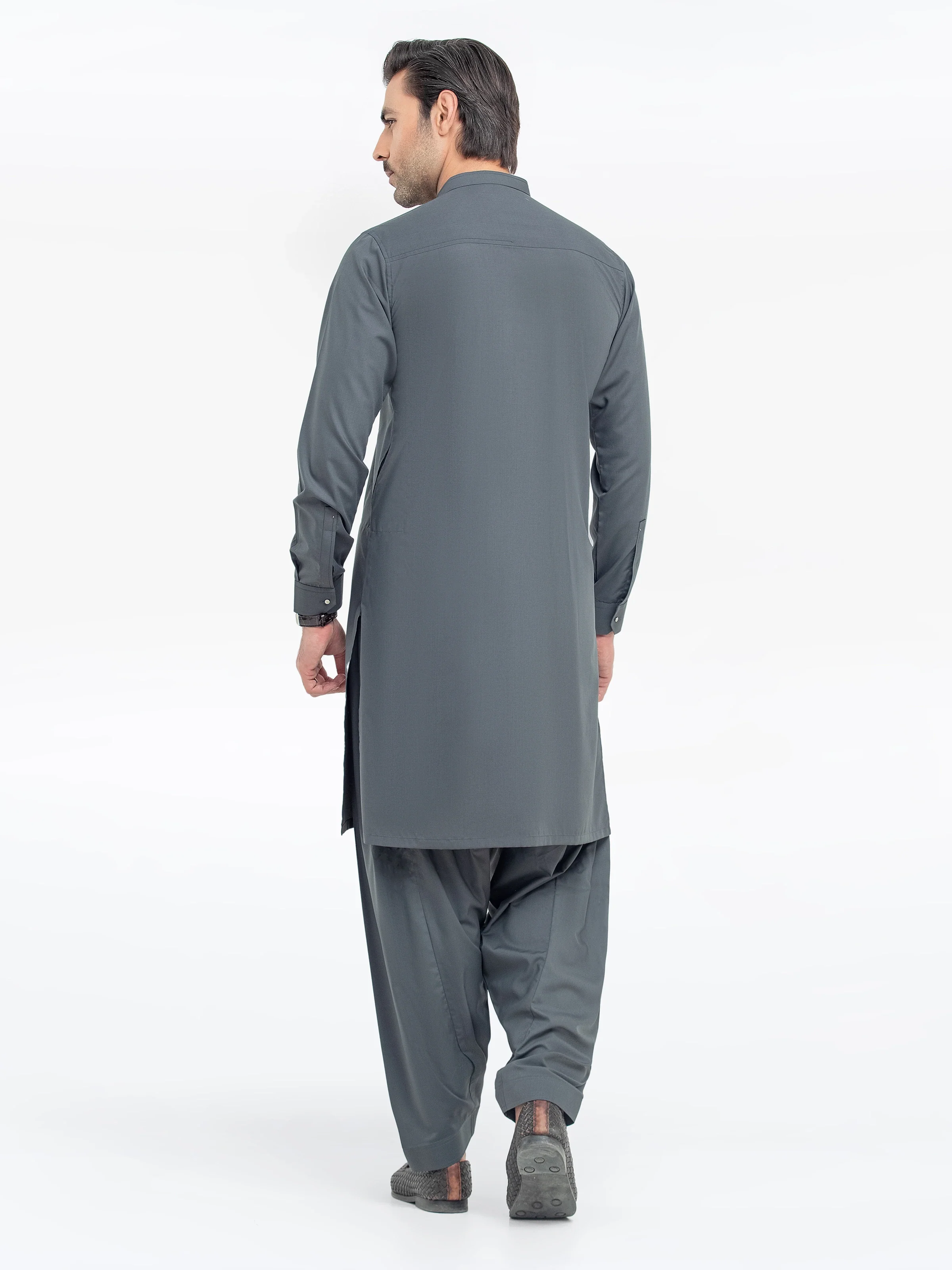 Men's Dark Grey Shalwar Kameez - EMTKST5-99557 - Image 5