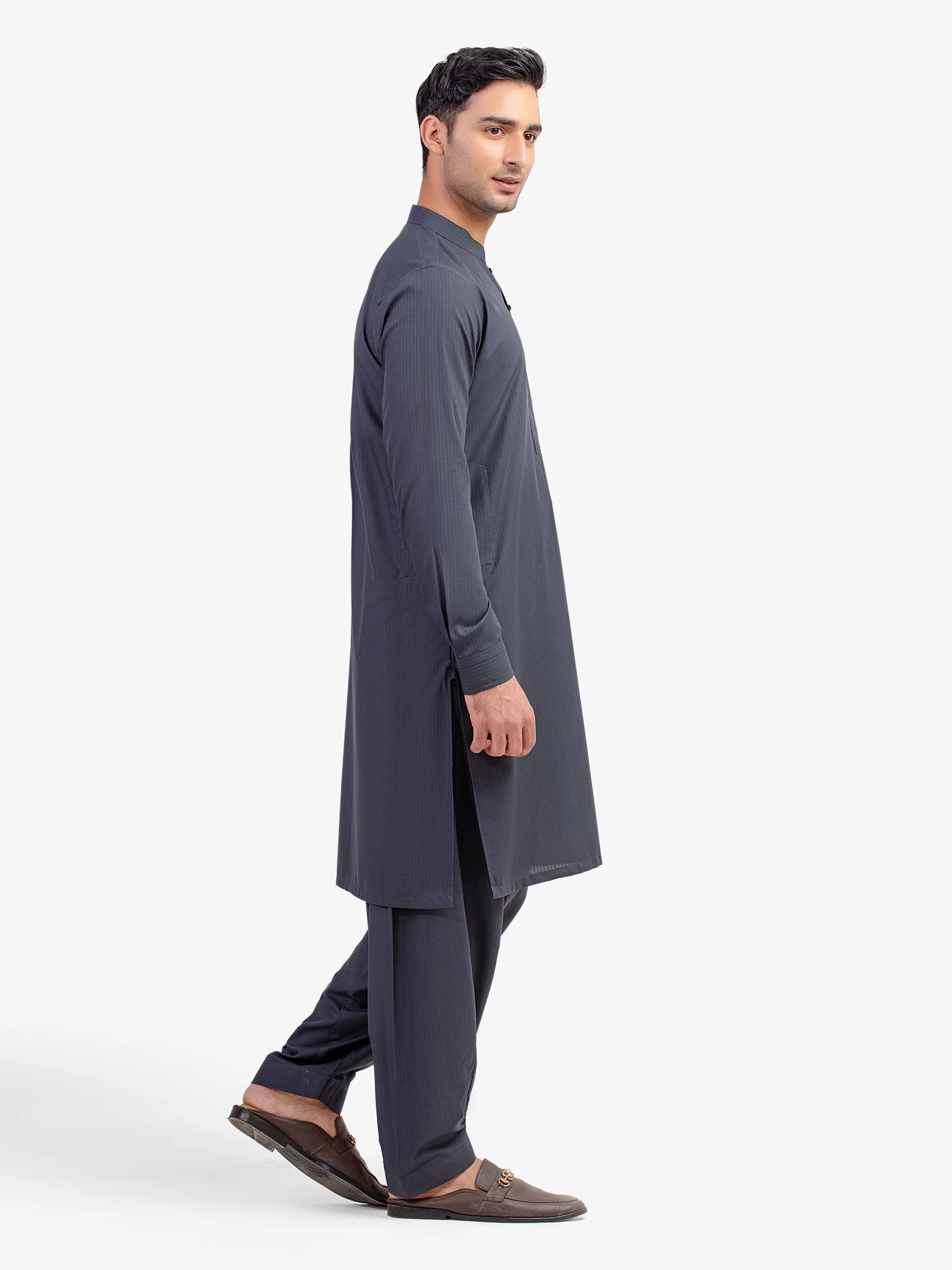 Men's Dark Grey Shalwar Kameez - EMTKST5-99589 - Image 4