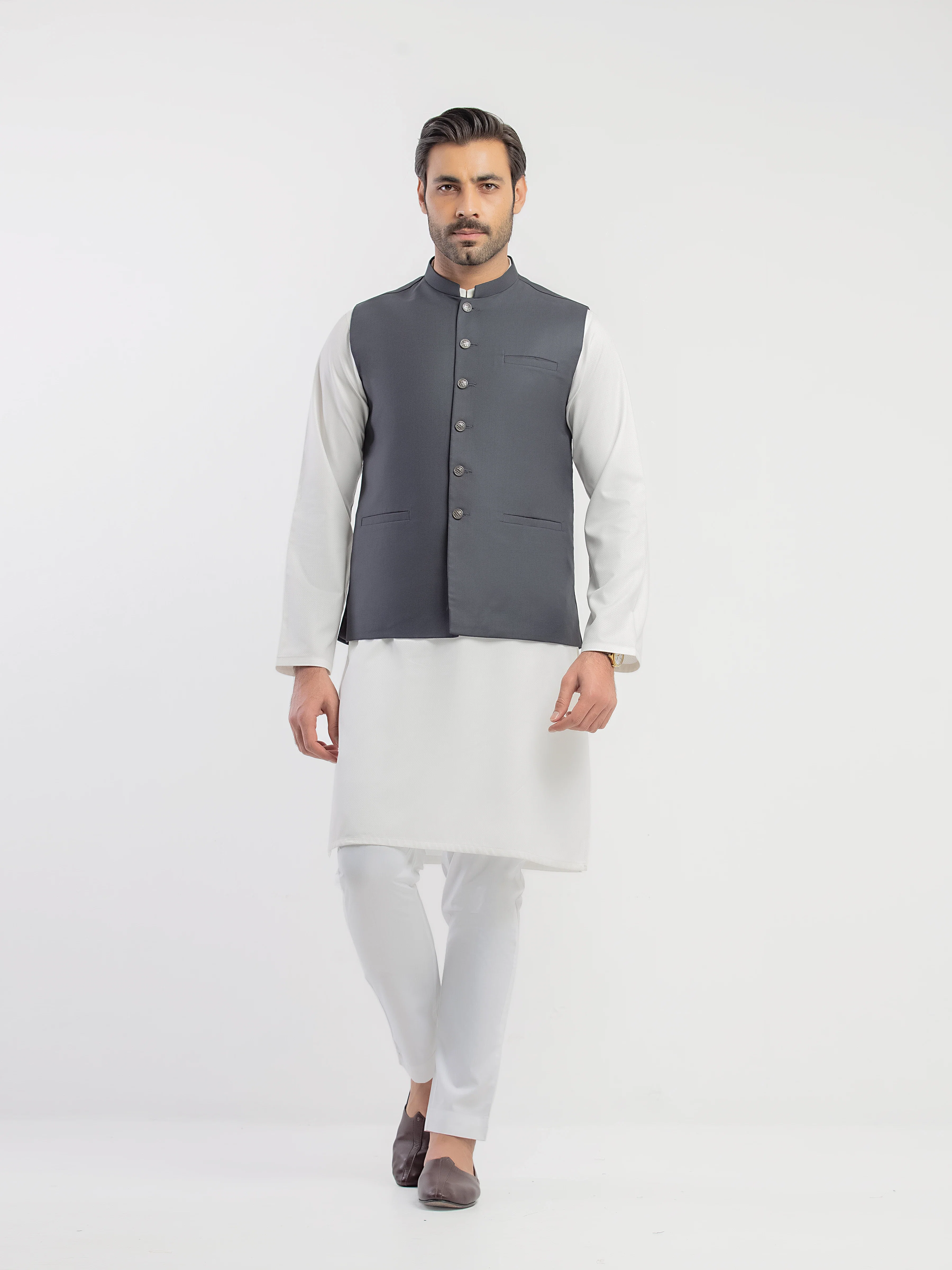 Men's Dark Grey Waist Coat - EMTWCP5-35943 - Image 2
