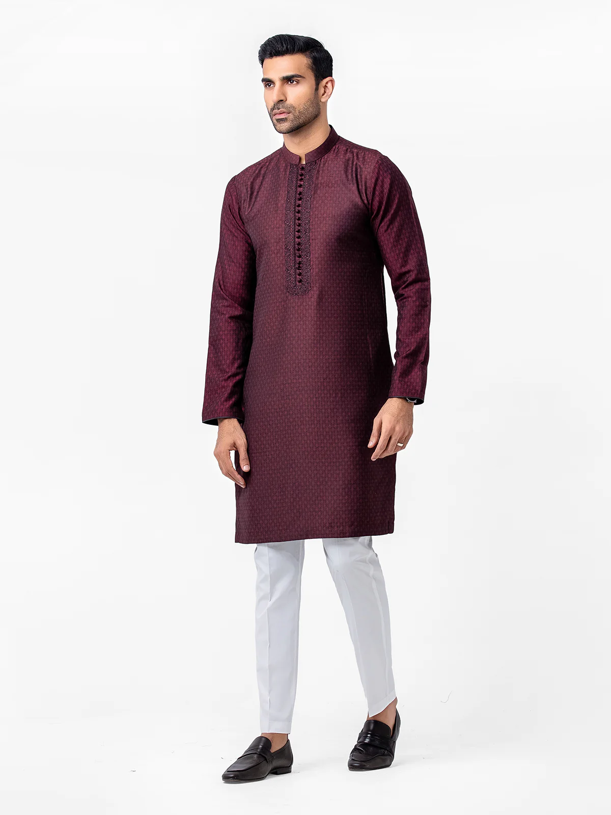 Men's Dark Maroon Kurta - EMTKC23-114 - Image 2