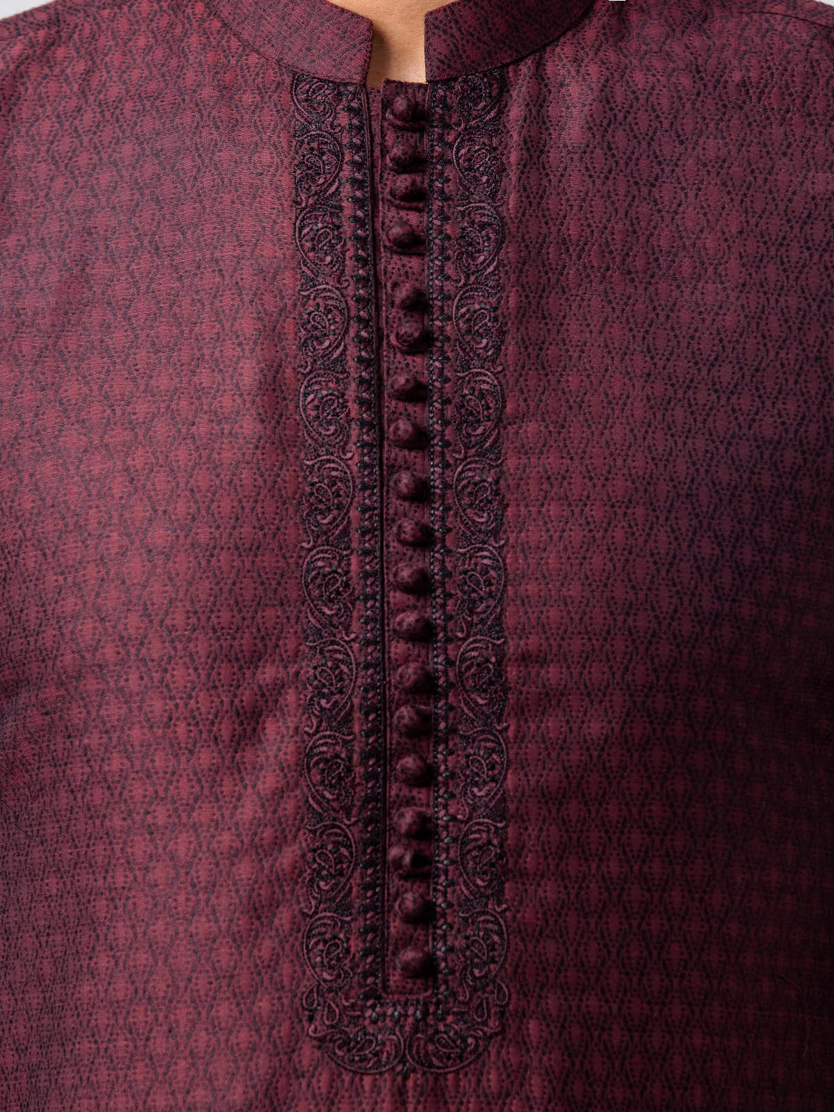 Men's Dark Maroon Kurta - EMTKC23-114 - Image 4