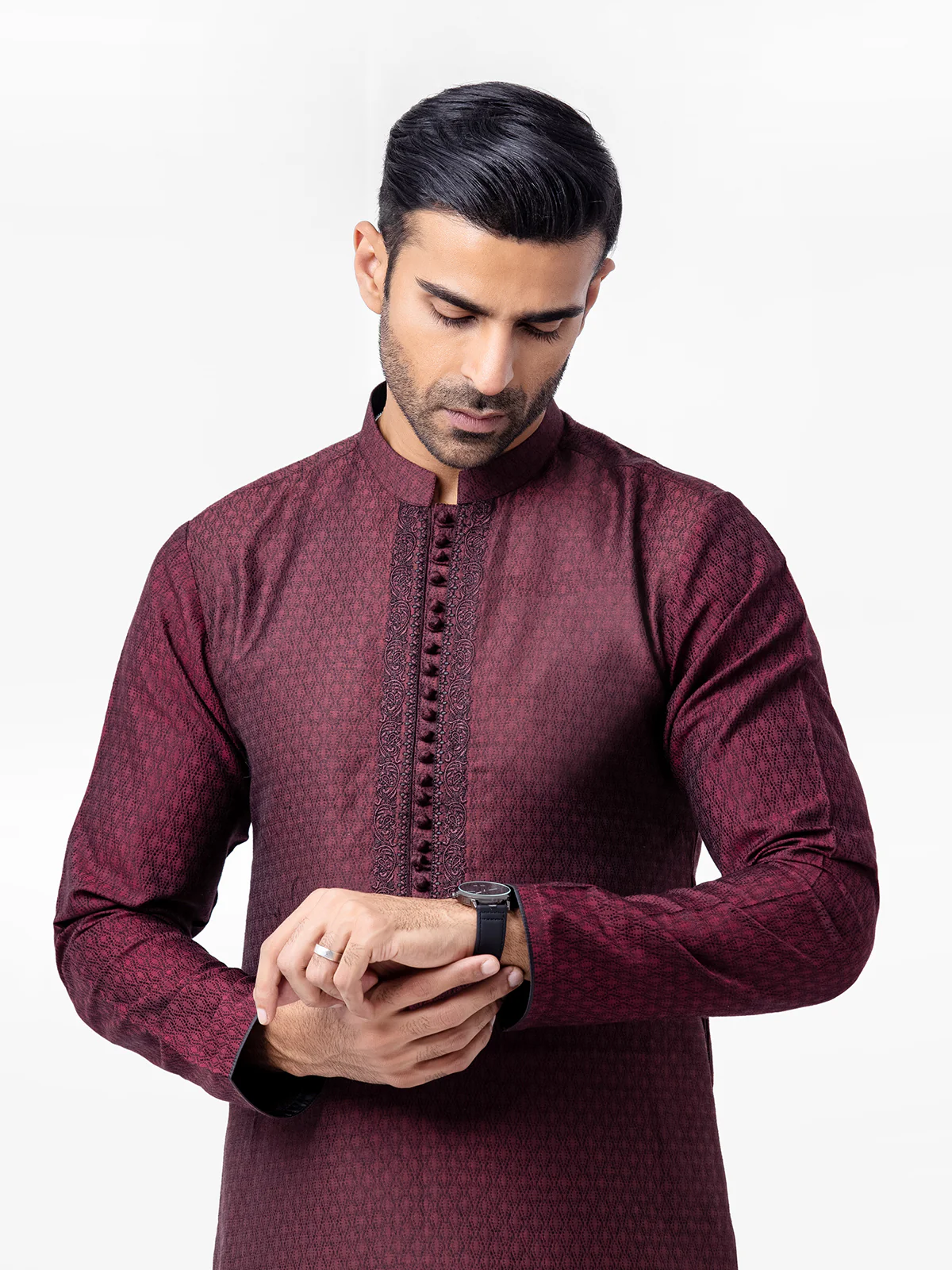 Men's Dark Maroon Kurta - EMTKC23-114 - Image 5