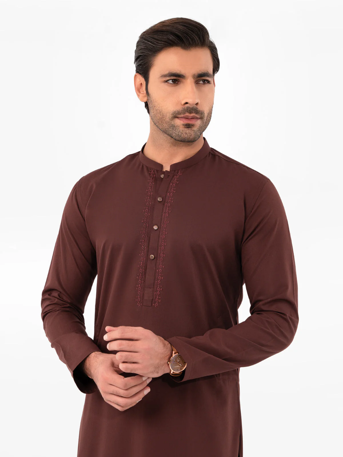 Men's Dark Maroon Shalwar Kameez - EMTKS23W-41064 - Image 2