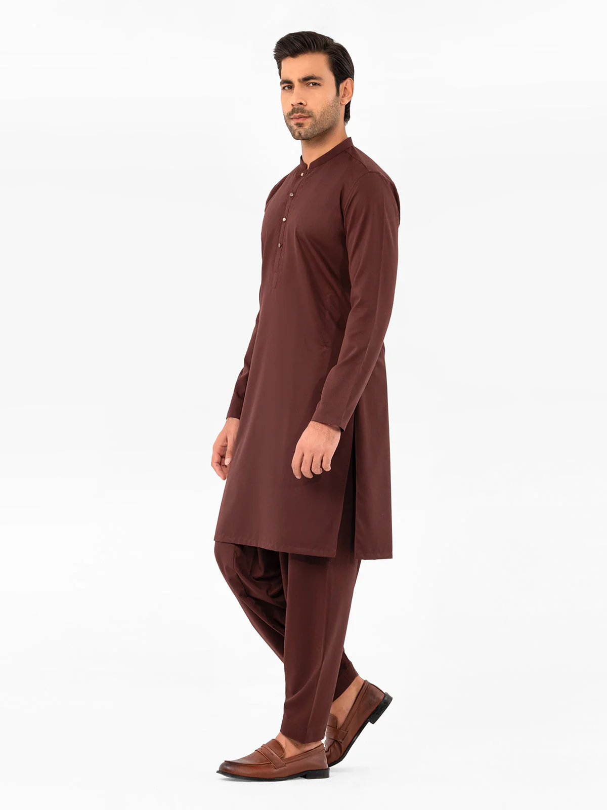 Men's Dark Maroon Shalwar Kameez - EMTKS23W-41064 - Image 3
