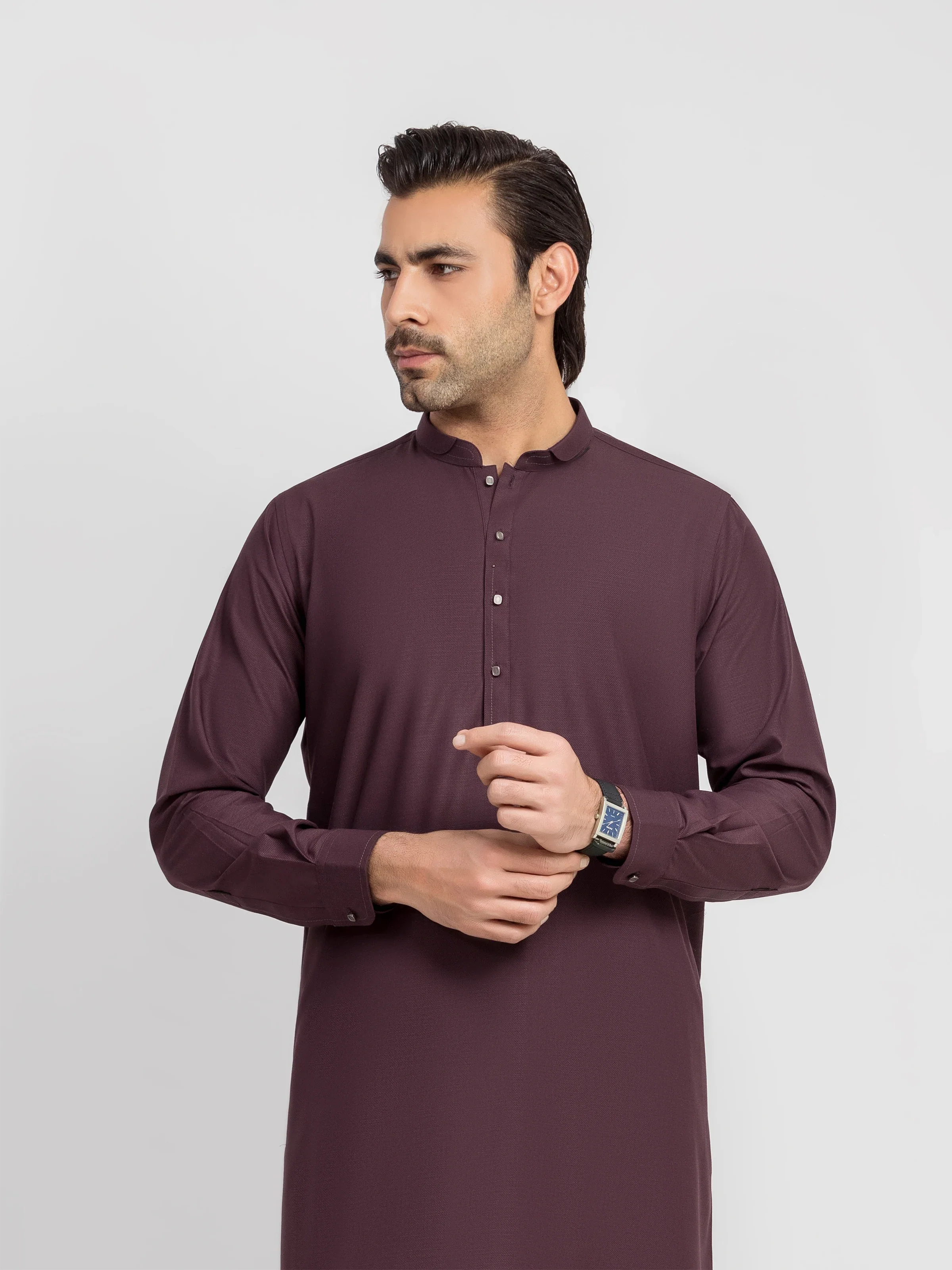 Men's Dark Maroon Shalwar Kameez - EMTKS6-41246 - Image 2