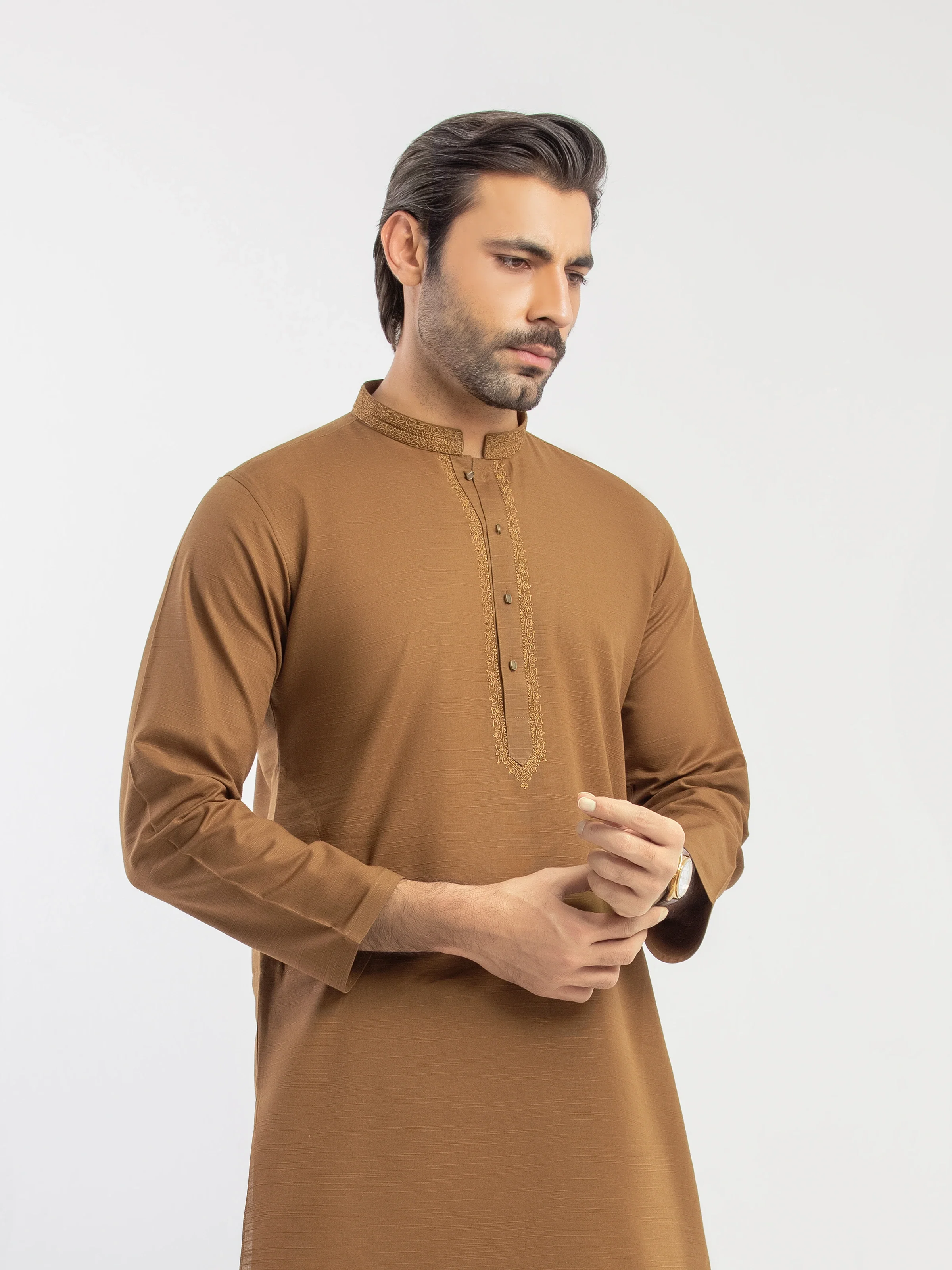 Men's Dark Mustard Kurta Pajama - EMTKPT5-089 - Image 3