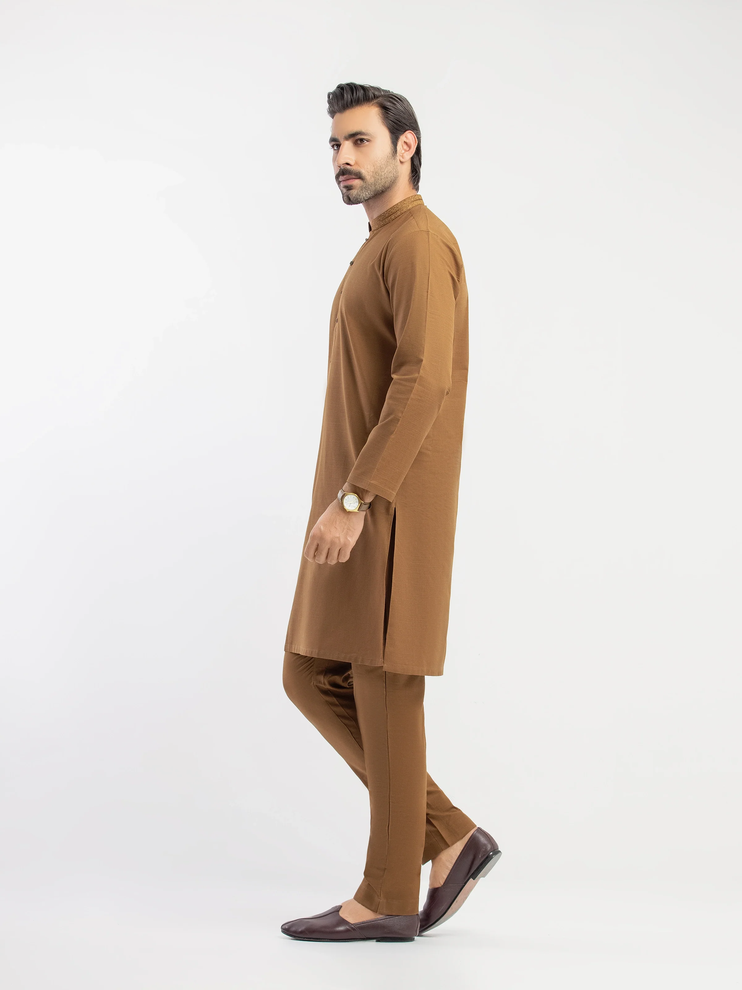 Men's Dark Mustard Kurta Pajama - EMTKPT5-089 - Image 4