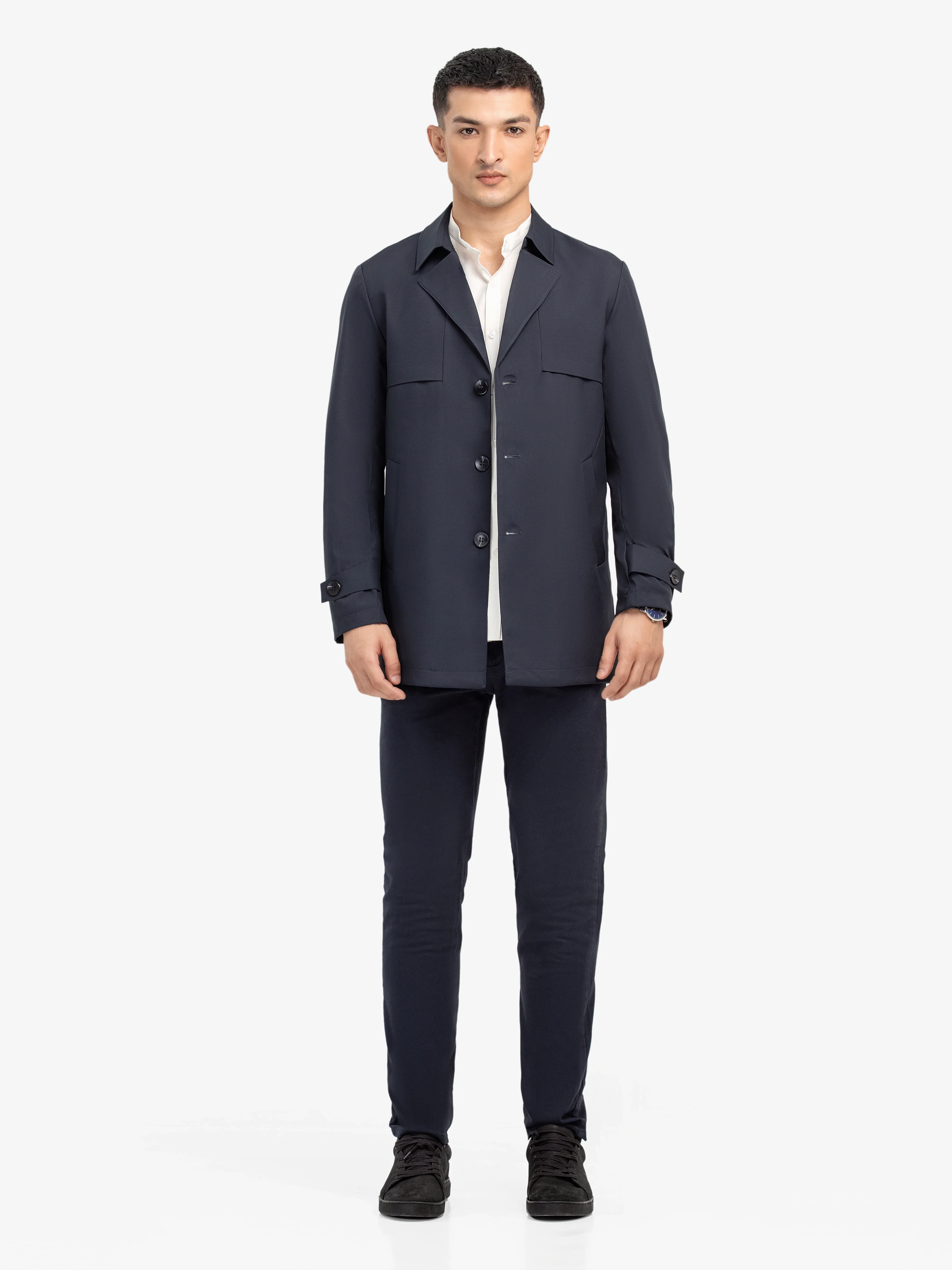 Men's Dark Navy Long Coat - EMTC24-005 - Image 2