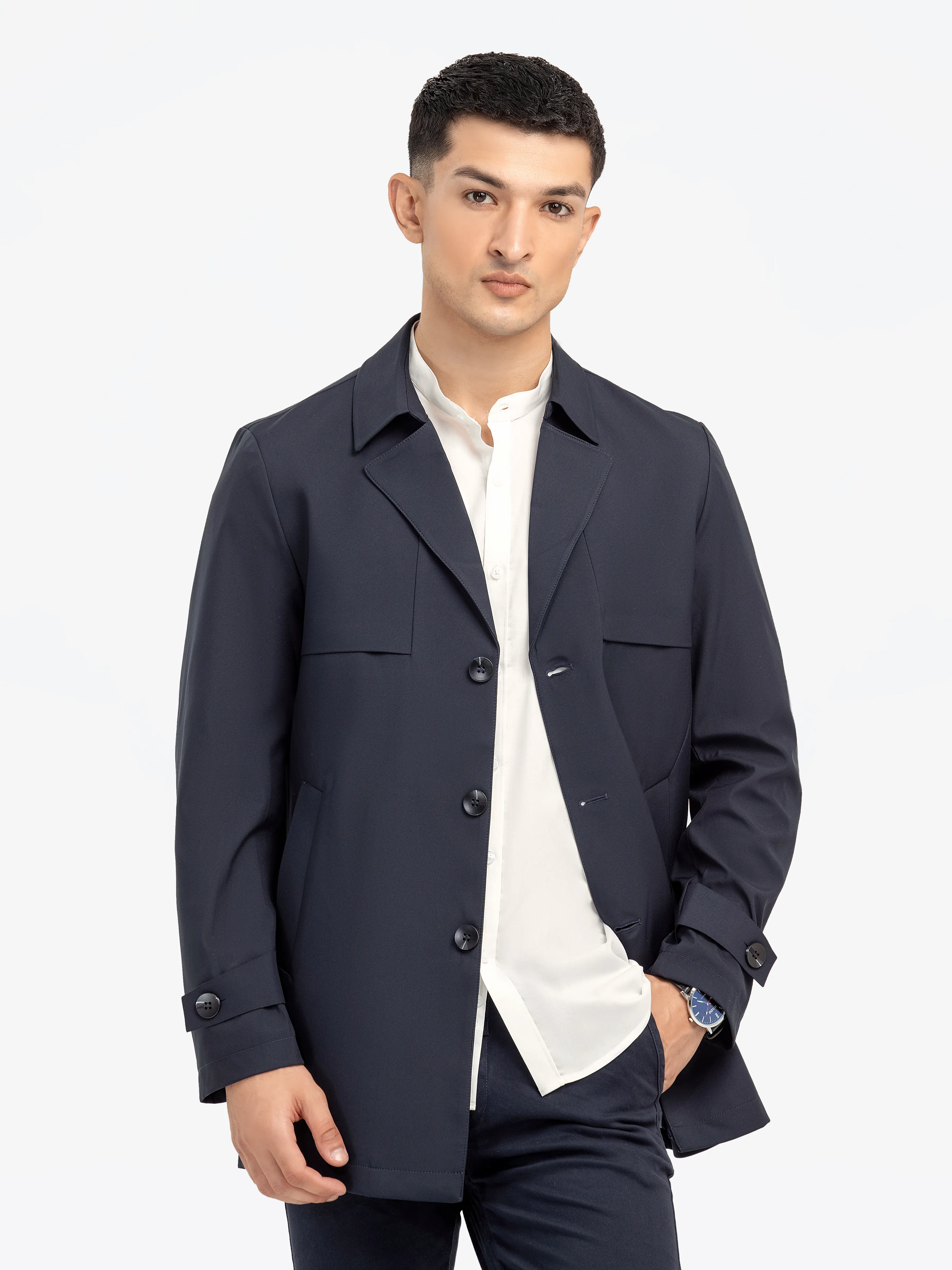 Men's Dark Navy Long Coat - EMTC24-005 - Image 3