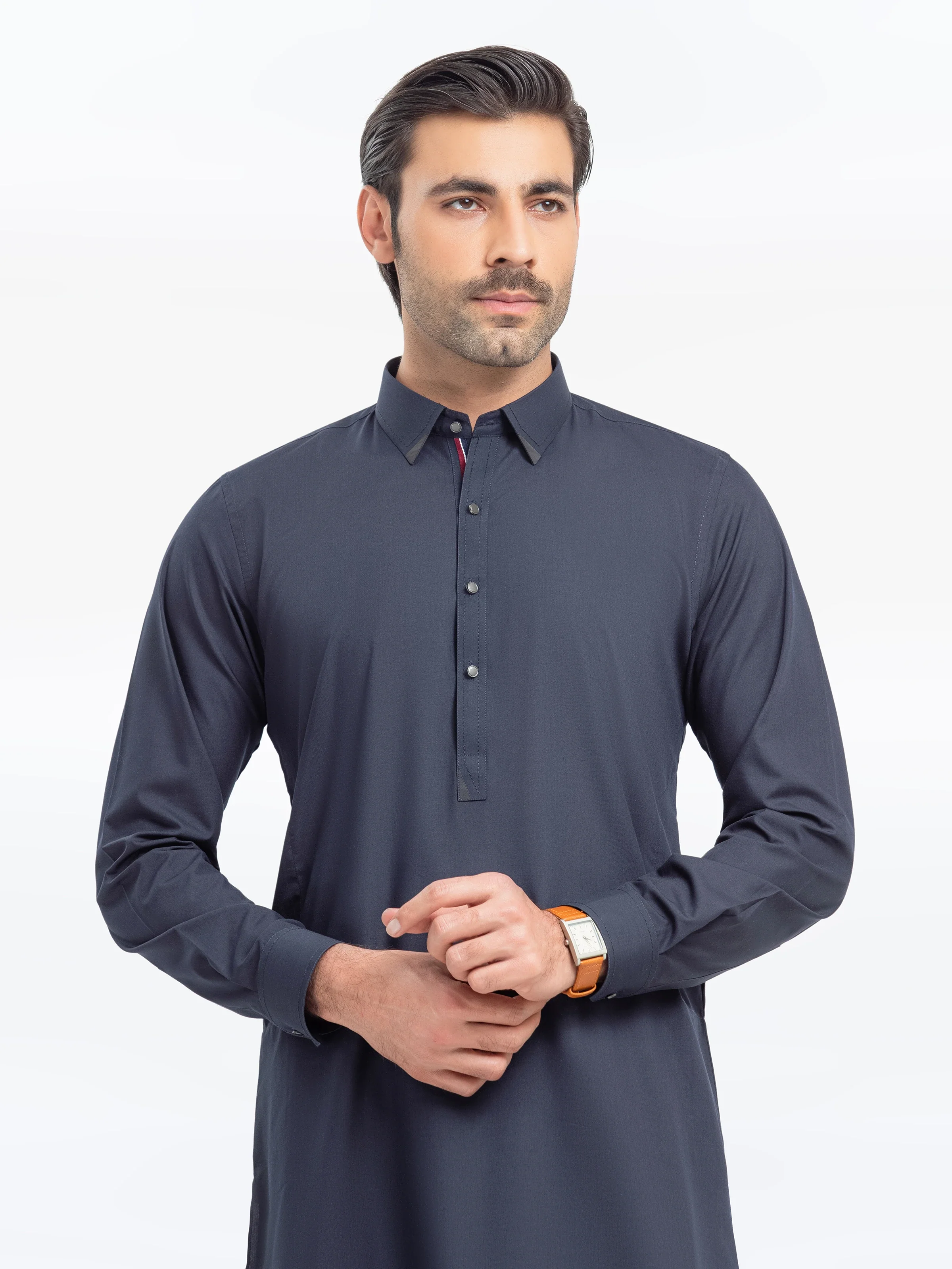 Men's Dark Navy Shalwar Kameez - EMTKST5-99533 - Image 2