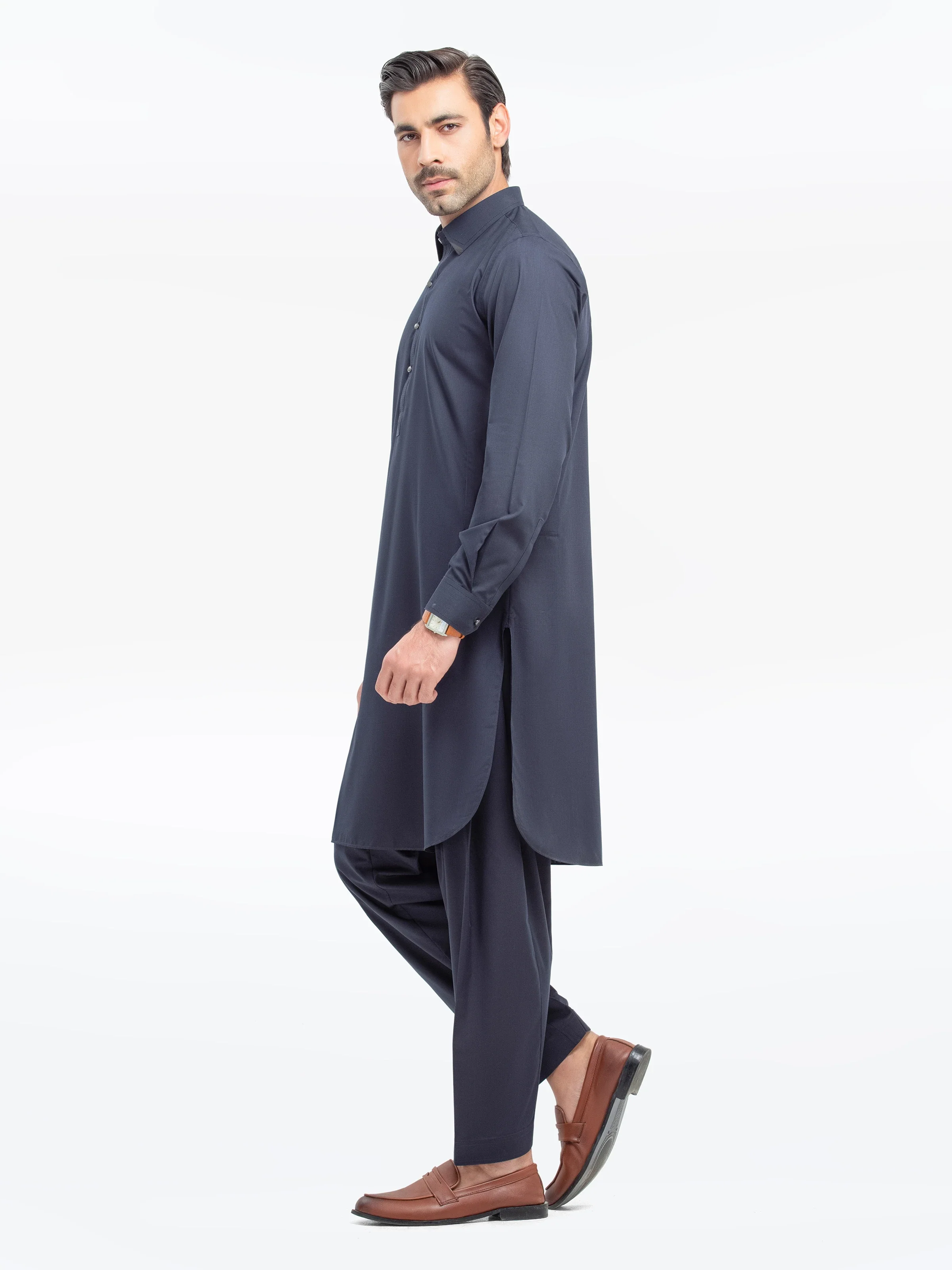 Men's Dark Navy Shalwar Kameez - EMTKST5-99533 - Image 4
