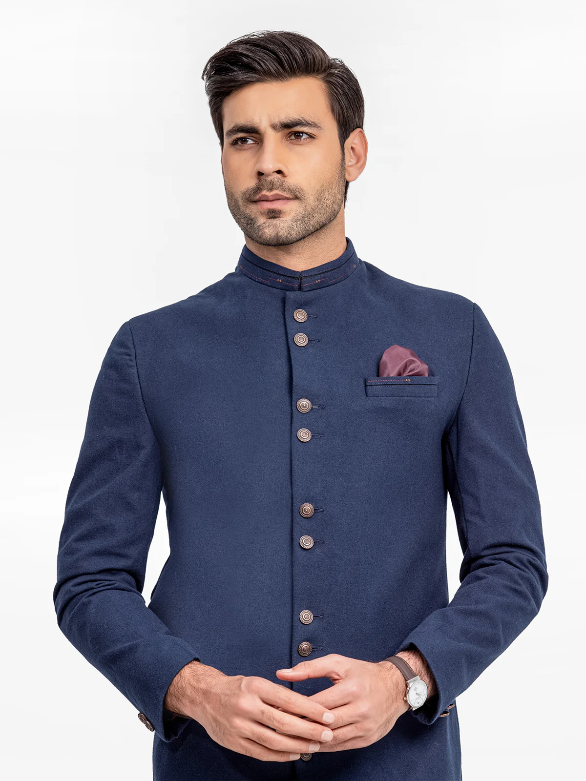 Men's Dark Navy Sherwani - EMTS23-7221 - Image 2