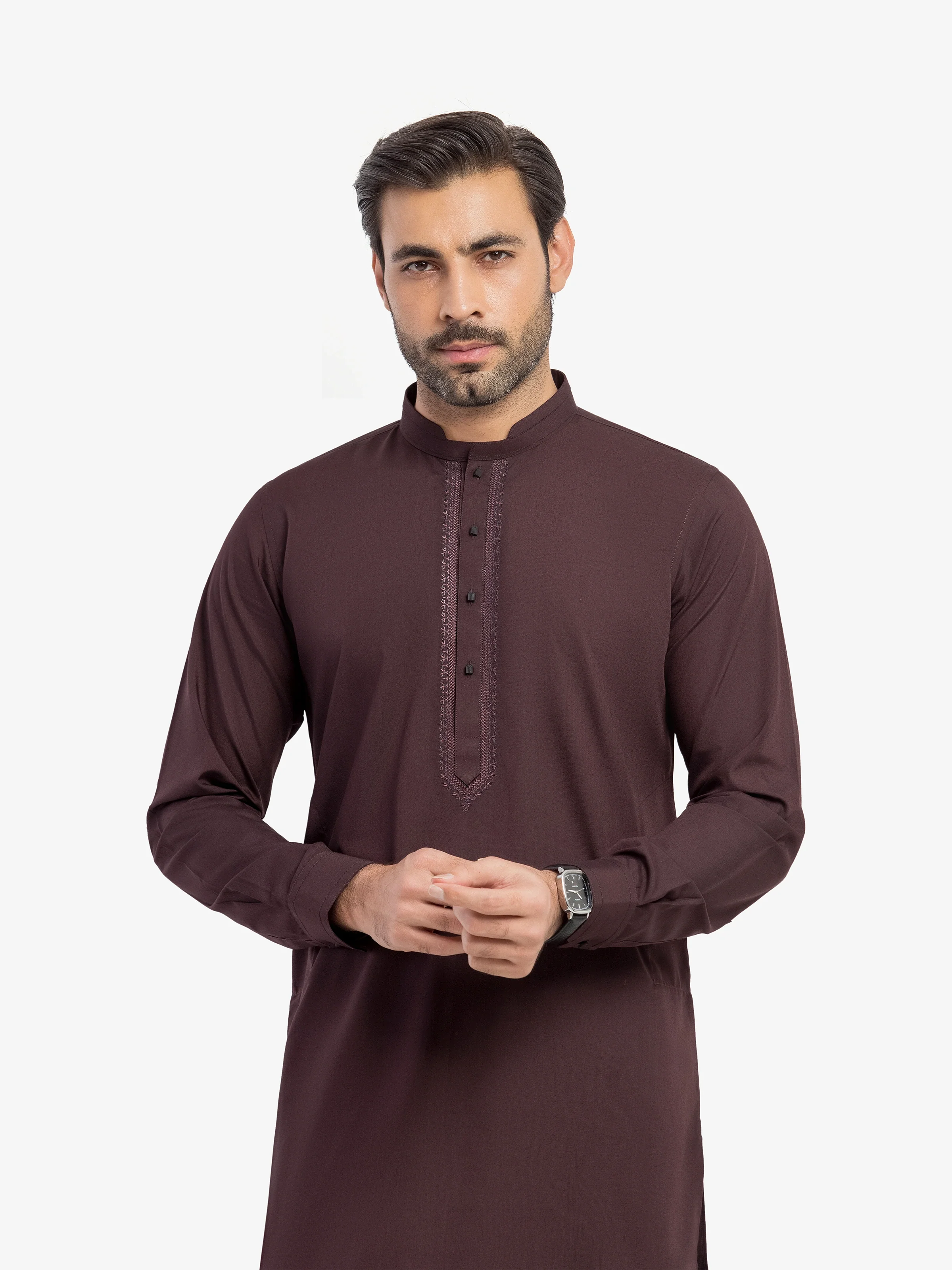 Men's Dark Plum Kurta Pajama - EMTKPT5-086 - Image 2
