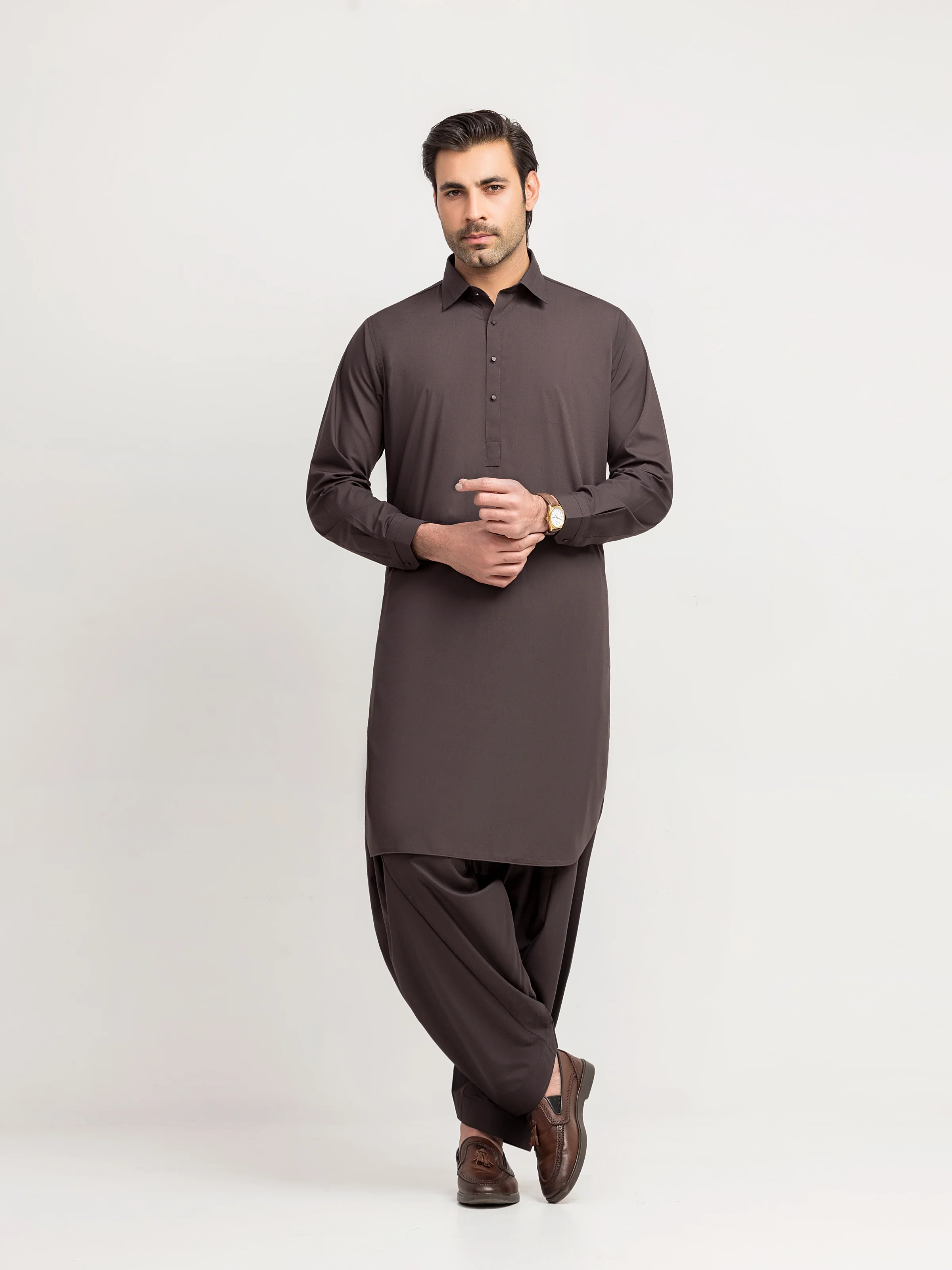 Men's Dark Plum Shalwar Kameez - EMTKS5-41217
