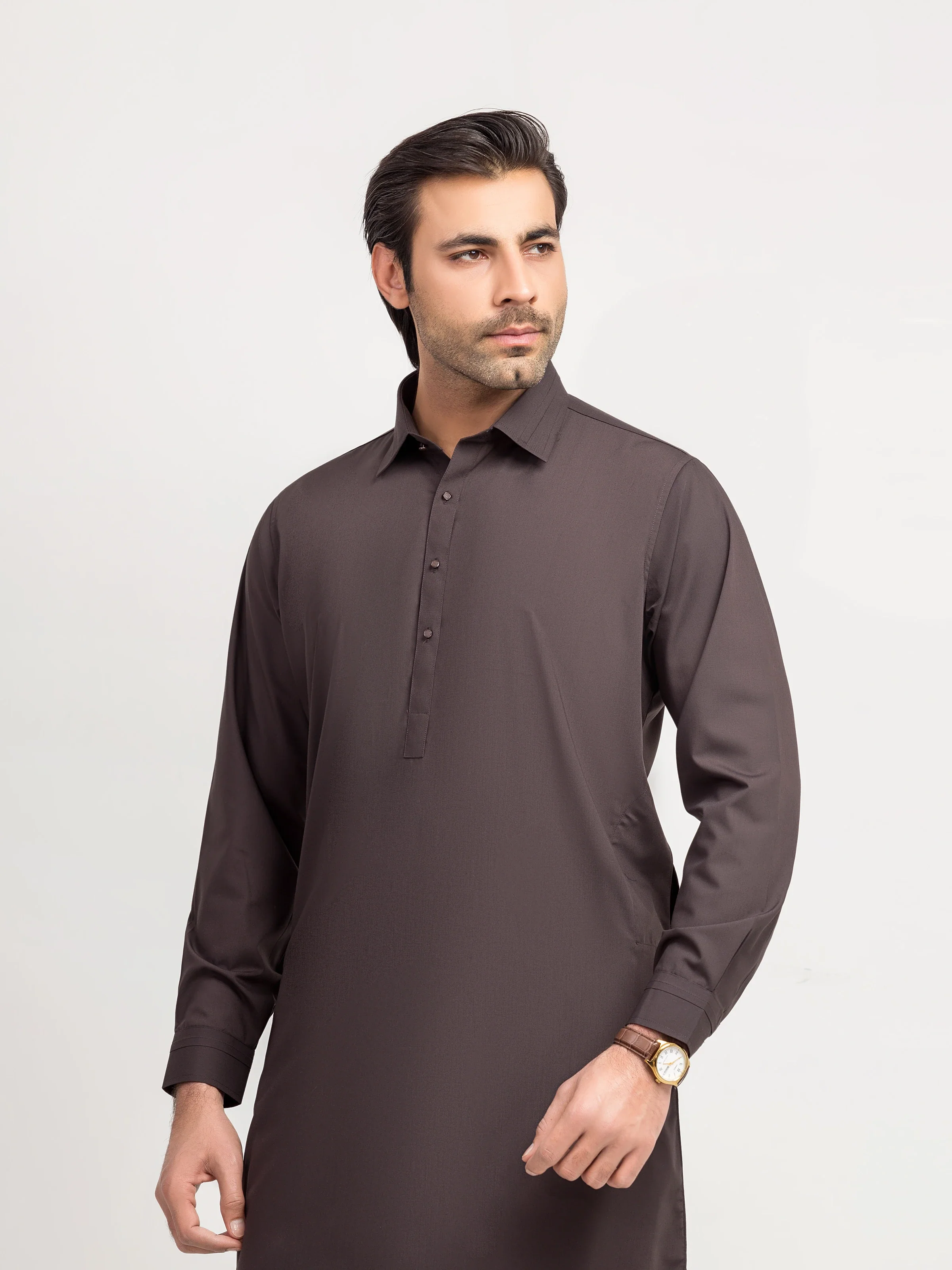 Men's Dark Plum Shalwar Kameez - EMTKS5-41217 - Image 2