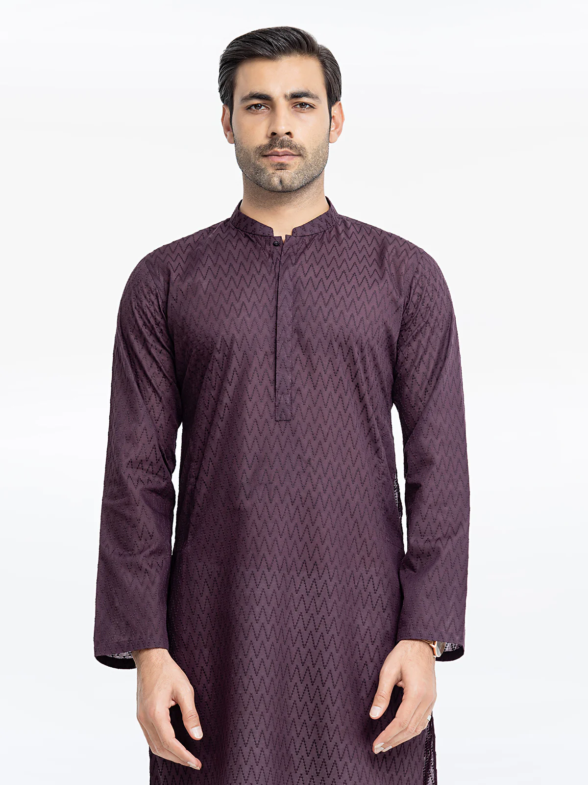 Men's Dark Purple Kurta - EMTK24-99437 - Image 2