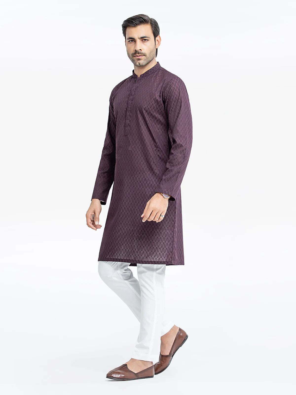Men's Dark Purple Kurta - EMTK24-99437 - Image 3
