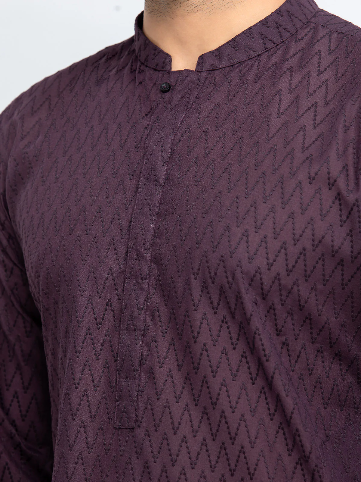 Men's Dark Purple Kurta - EMTK24-99437 - Image 4