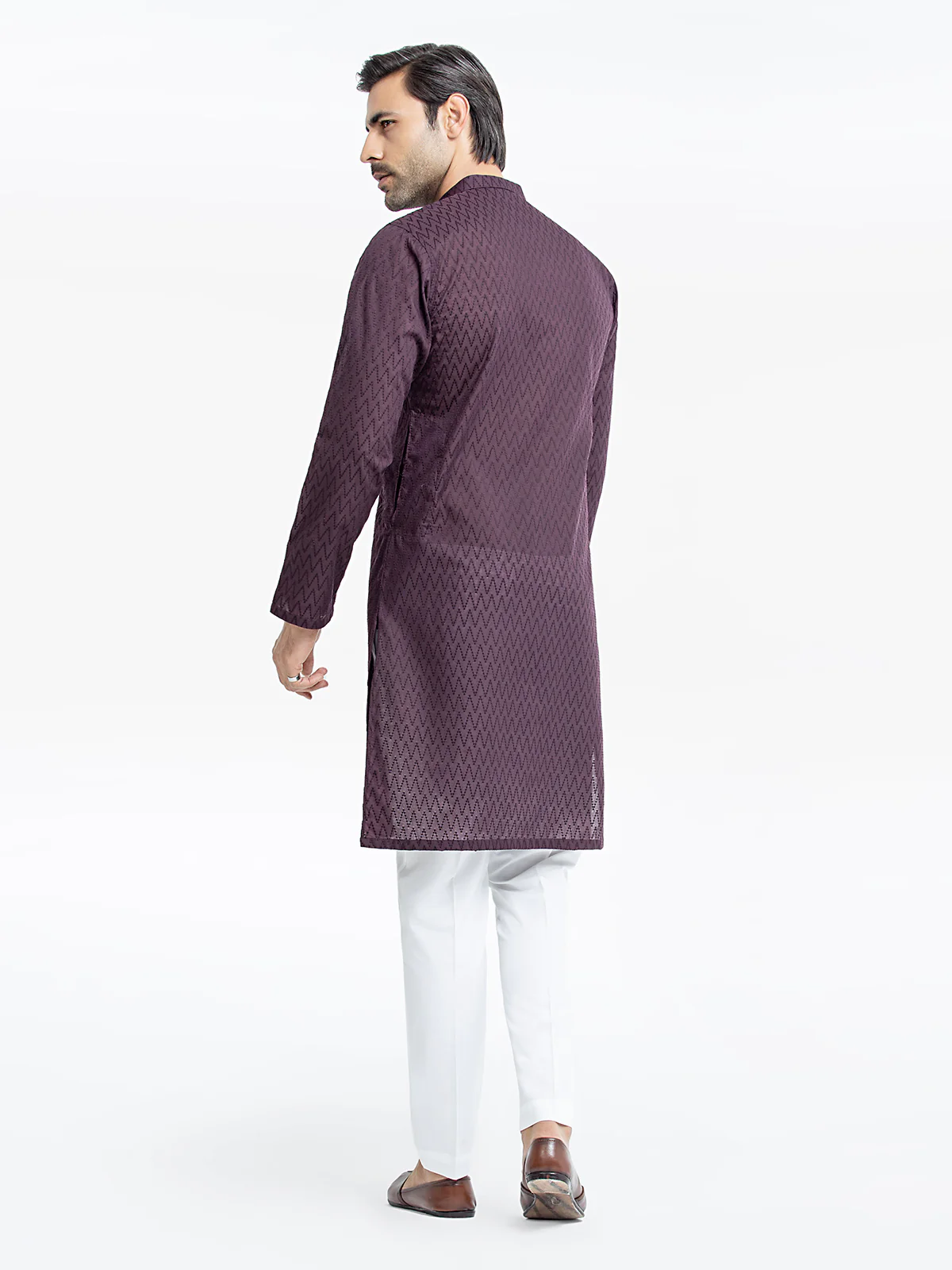 Men's Dark Purple Kurta - EMTK24-99437 - Image 5