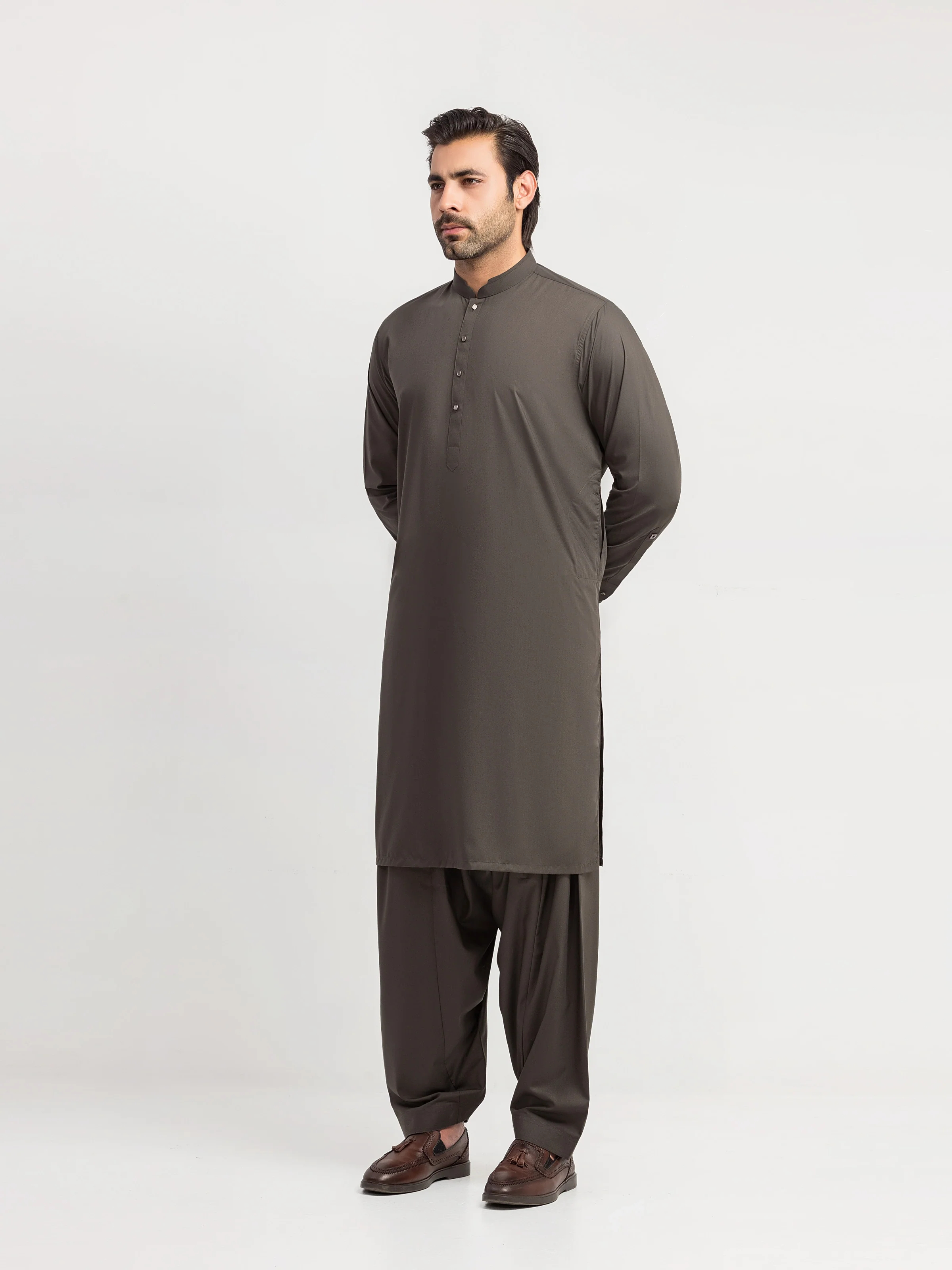 Men's Dark Sage Shalwar Kameez - EMTKS5-41215 - Image 5