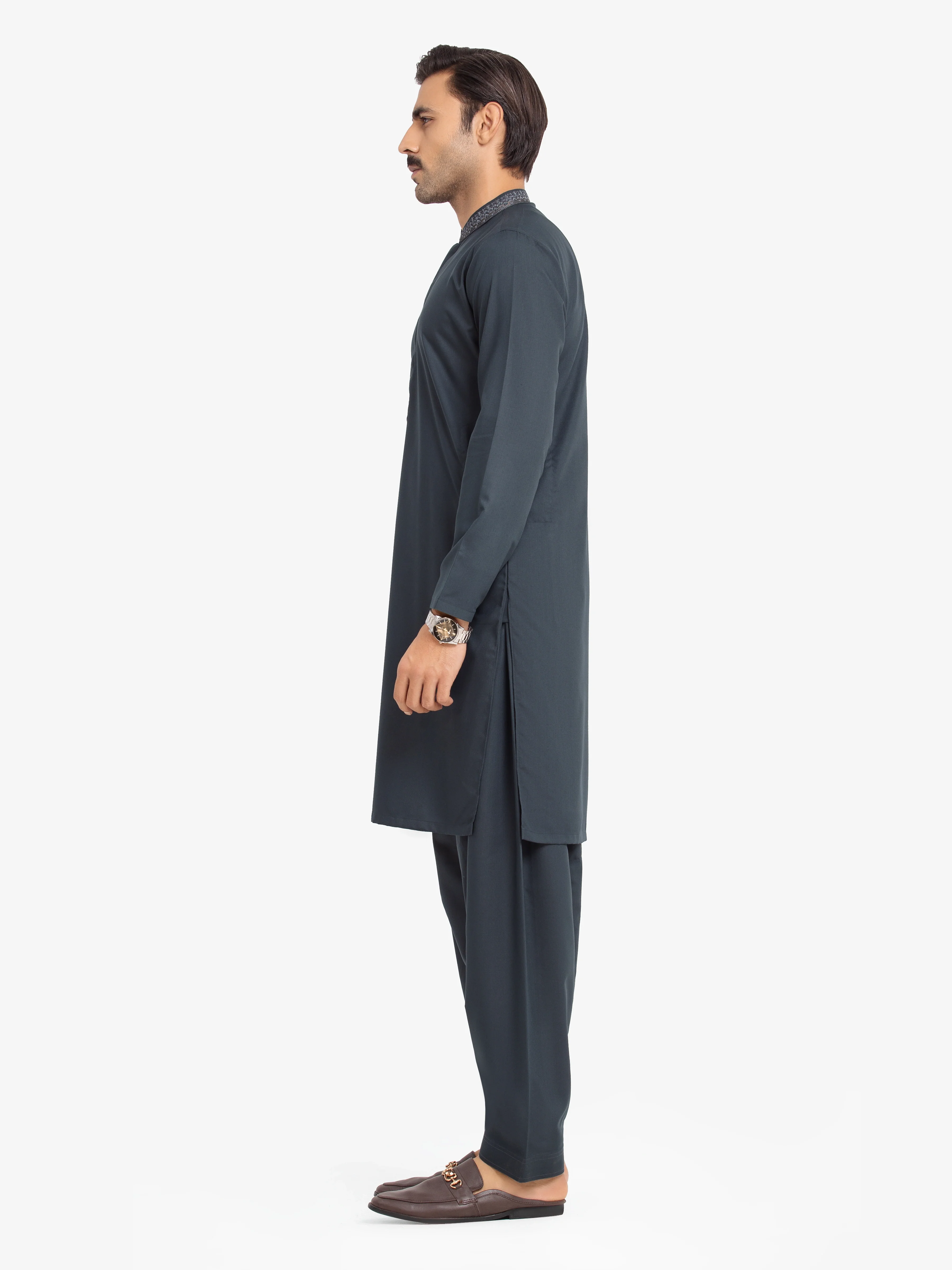 Men's Dark Teal Shalwar Kameez - EMTKS24-41143 - Image 4