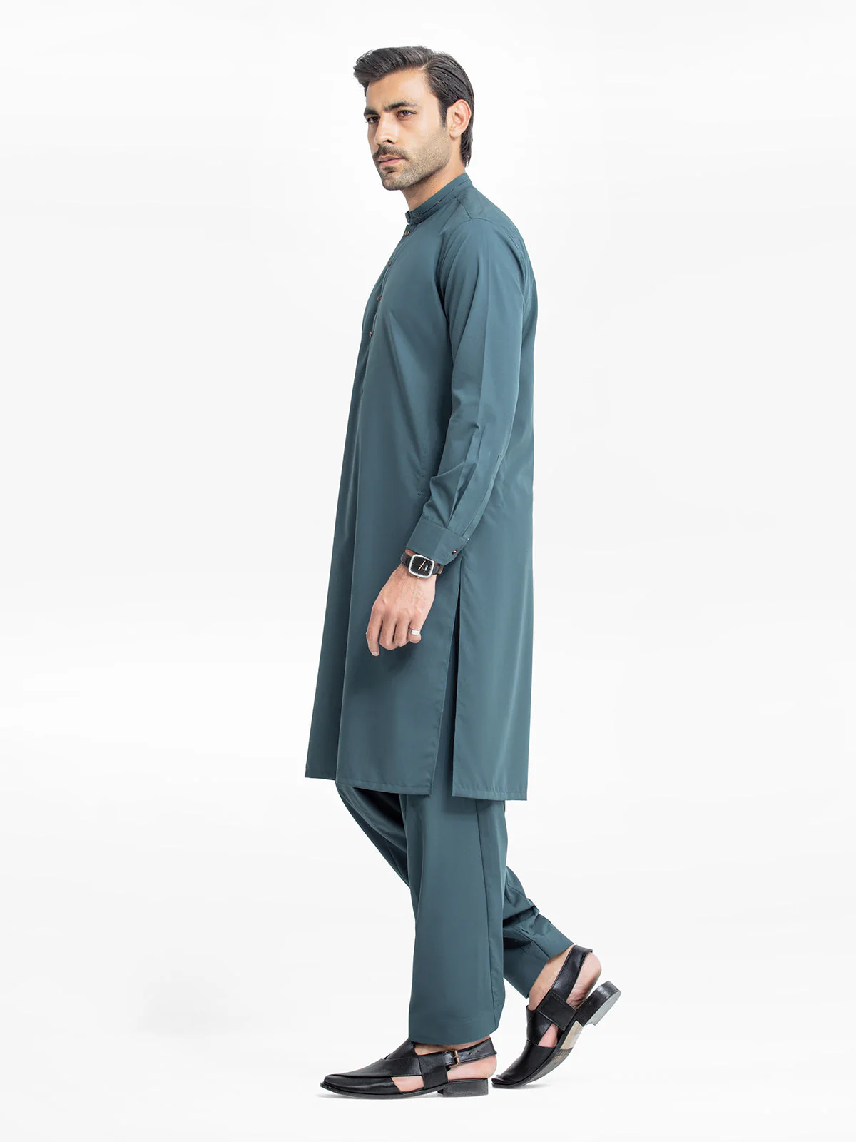 Men's Dark Teal Shalwar Kameez - EMTKS24S-41098 - Image 3