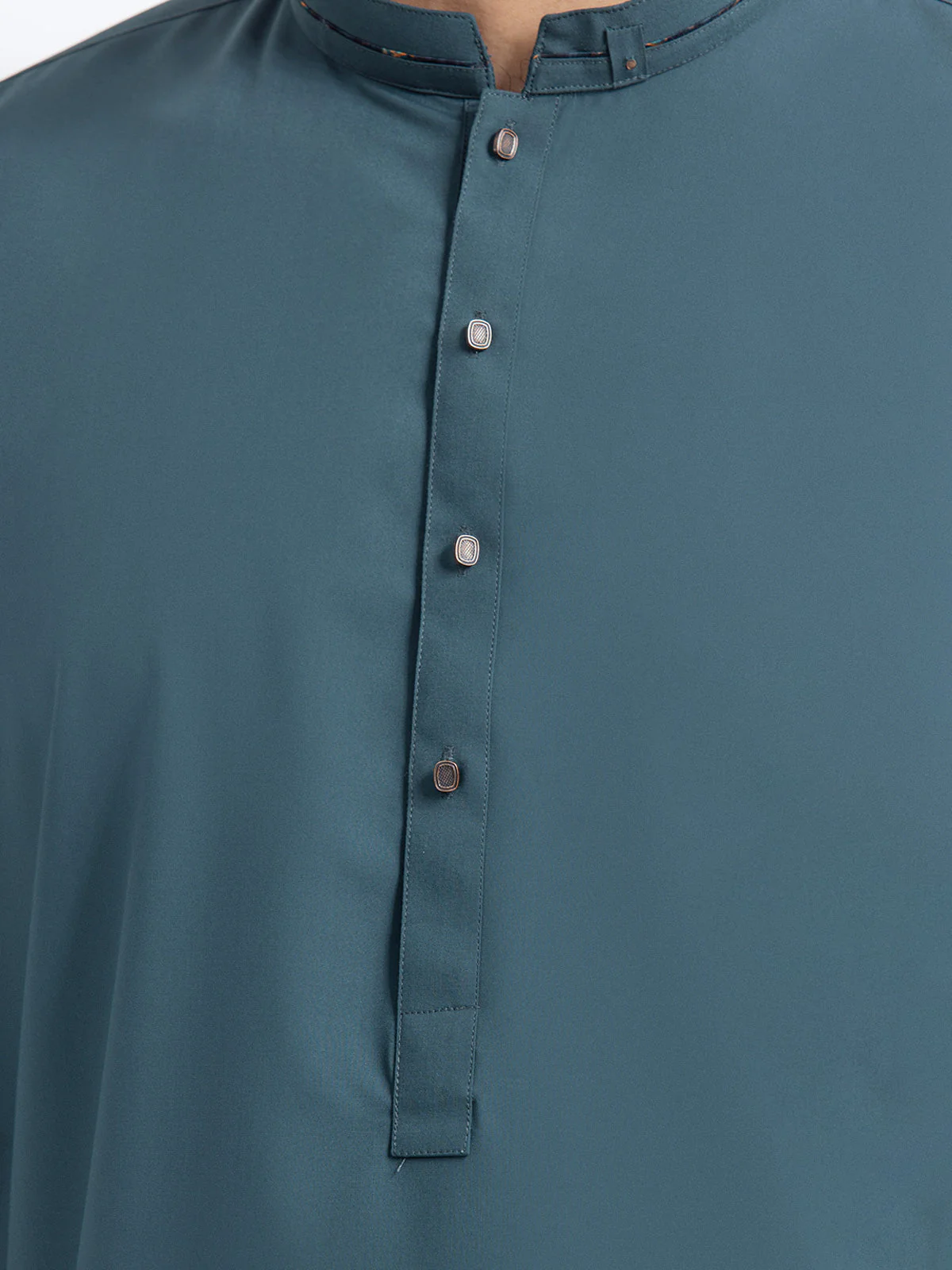 Men's Dark Teal Shalwar Kameez - EMTKS24S-41098 - Image 4