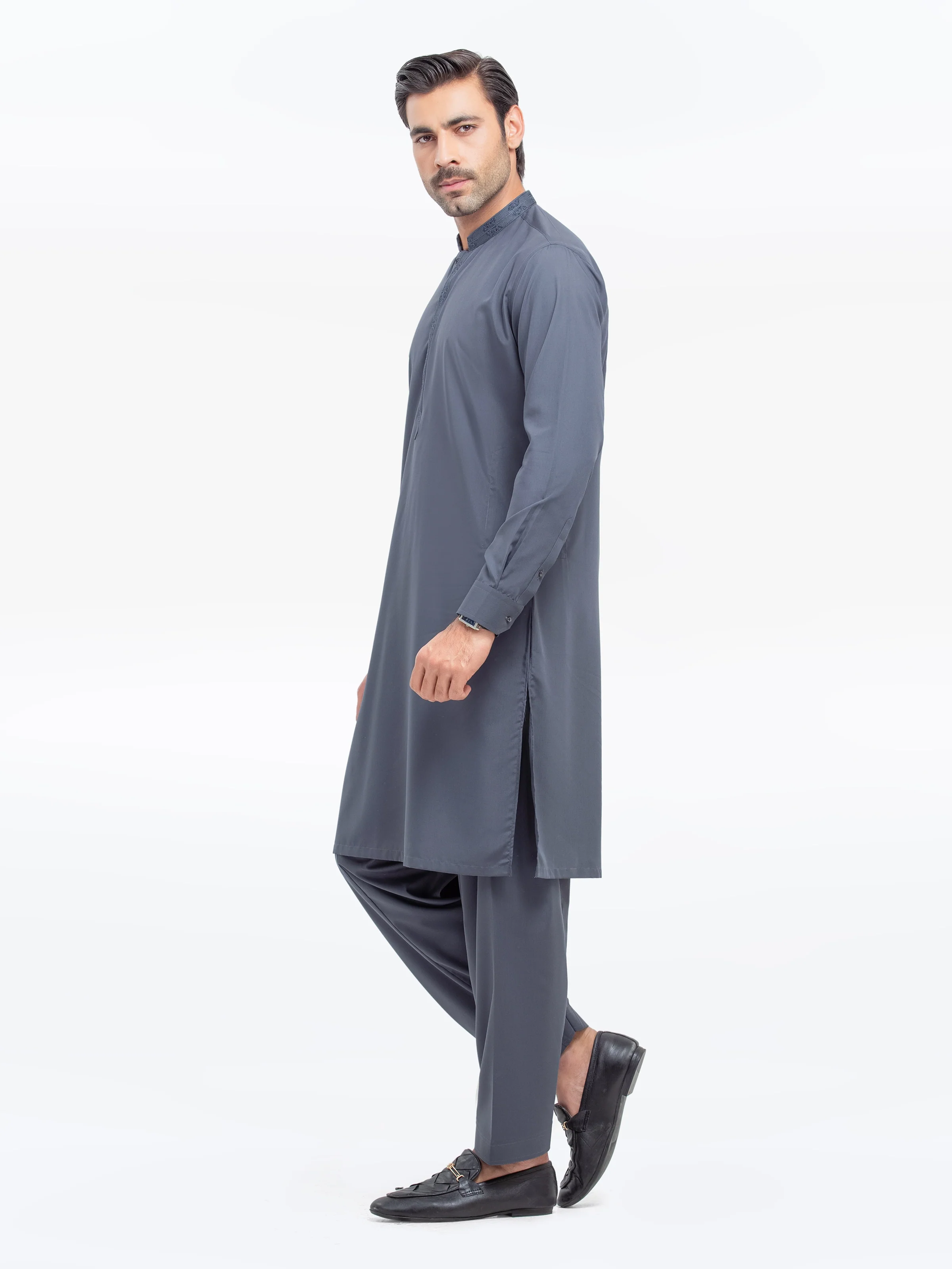 Men's Dark Teal Shalwar Kameez - EMTKS5-41162 - Image 5