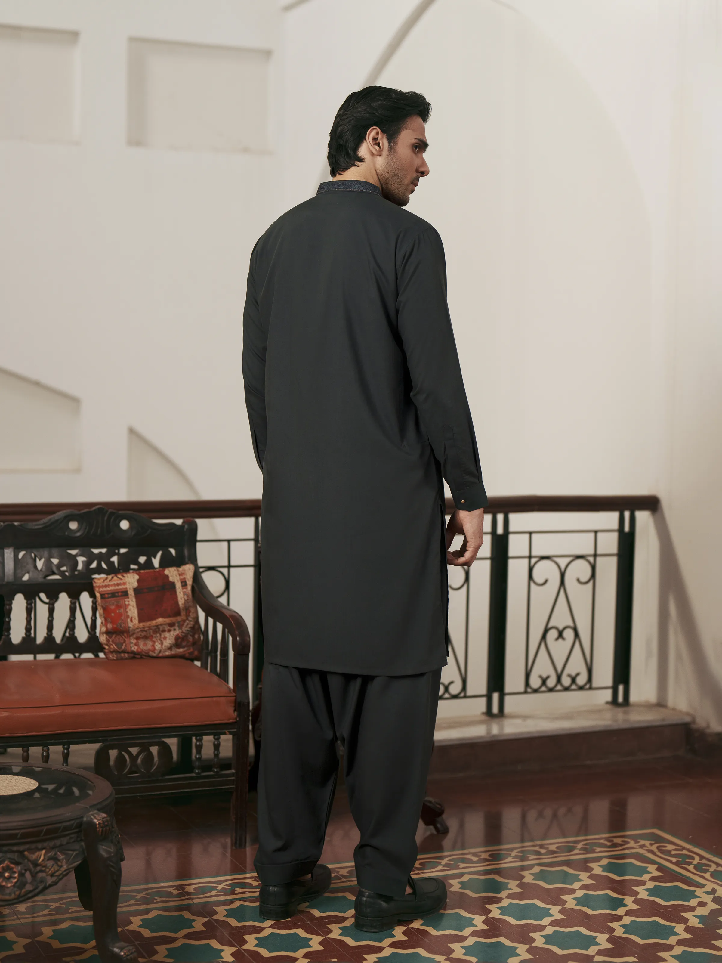 Men's Dark Teal Shalwar Kameez - EMTKS5-41223 - Image 3
