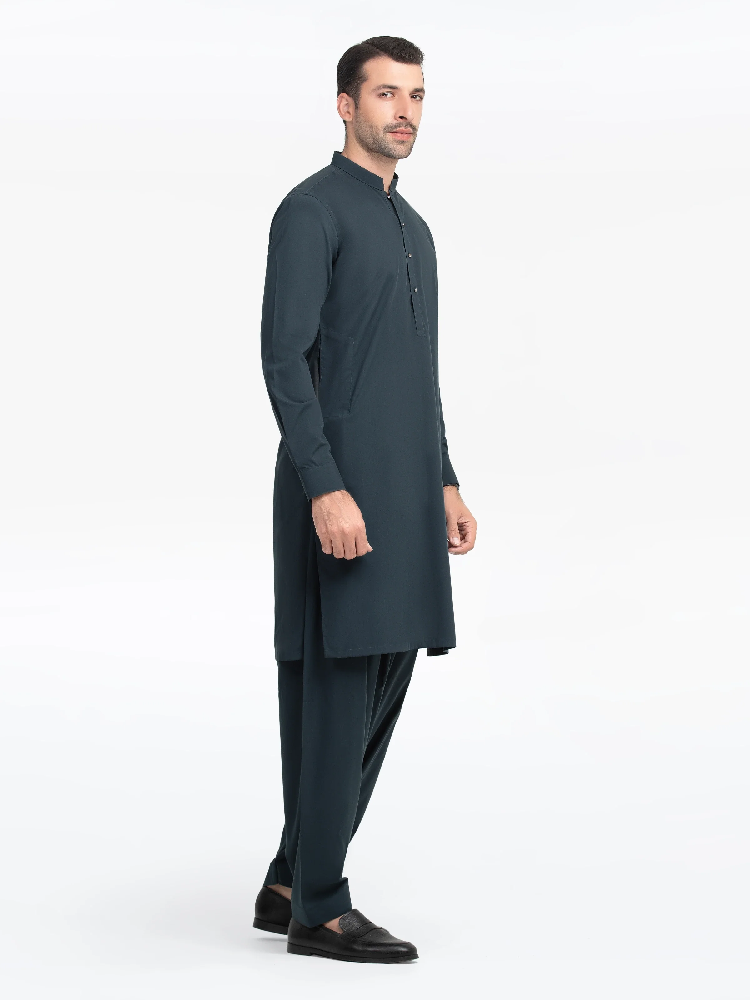 Men's Dark Teal Shalwar Kameez - EMTKST5-99547 - Image 5