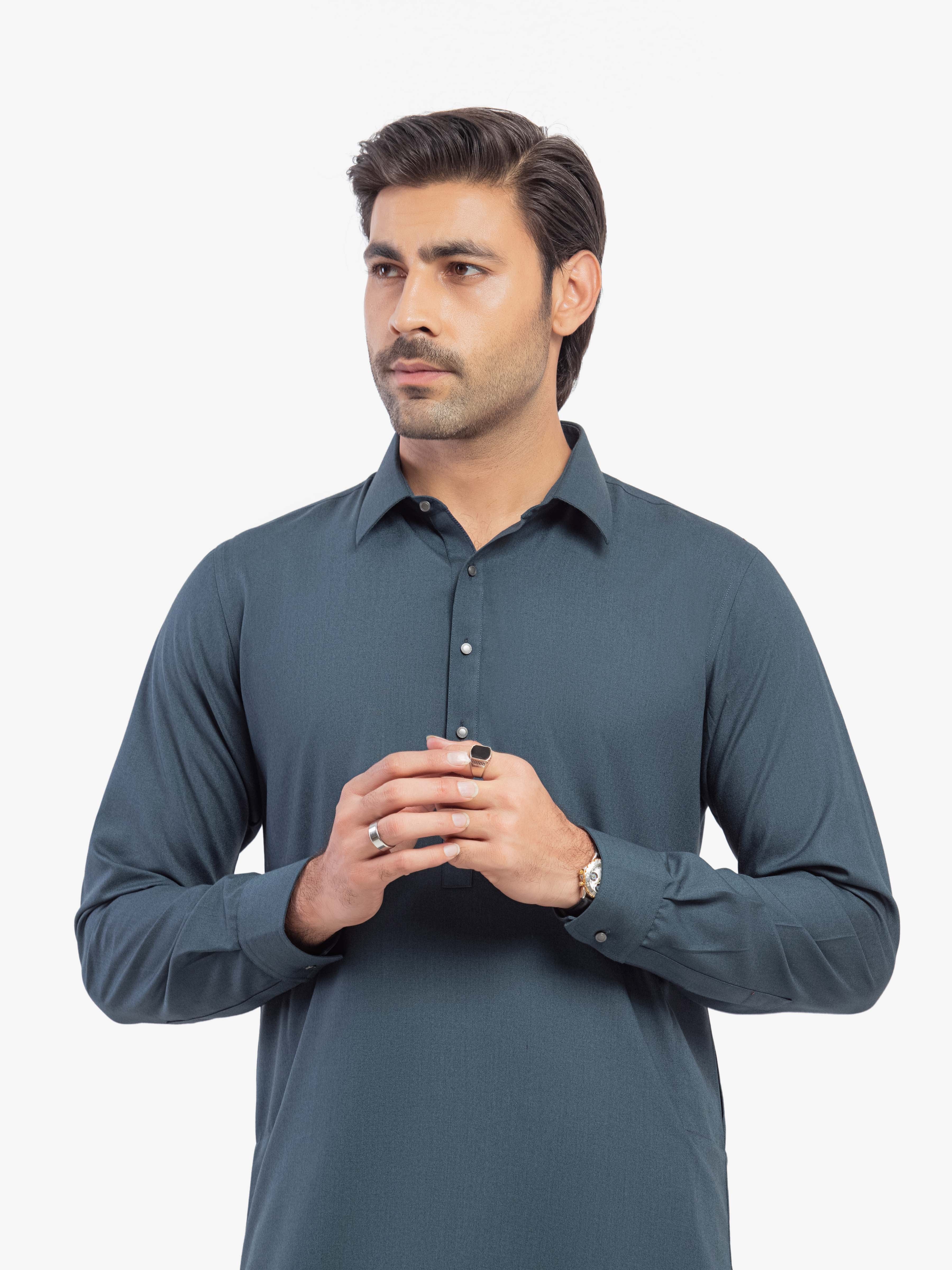Men's Dark Teal Shalwar Kameez - EMTKST5-99607 - Image 2