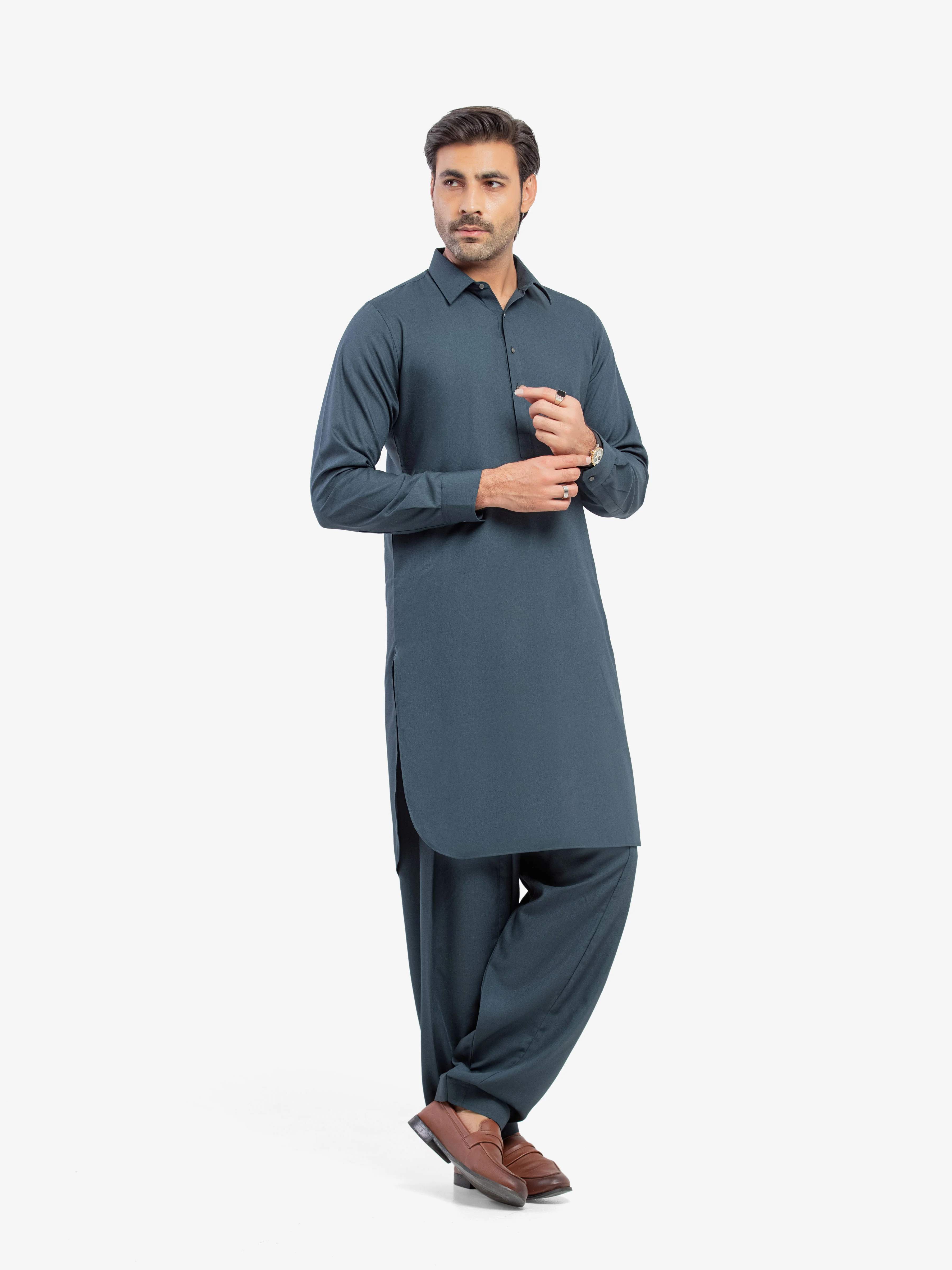 Men's Dark Teal Shalwar Kameez - EMTKST5-99607 - Image 4