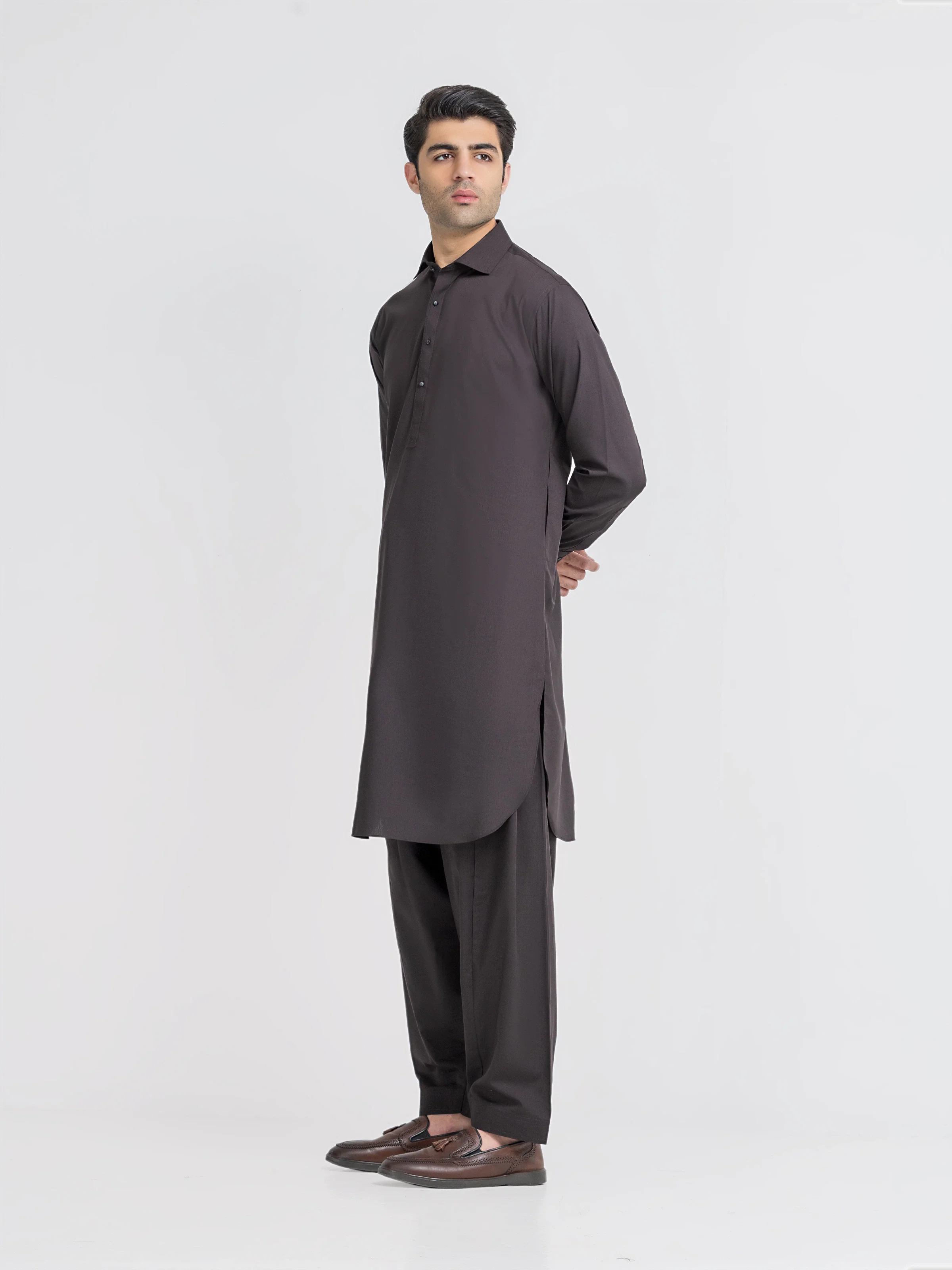 Men's Deep Brown Shalwar Kameez - EMTKS5-41224 - Image 5