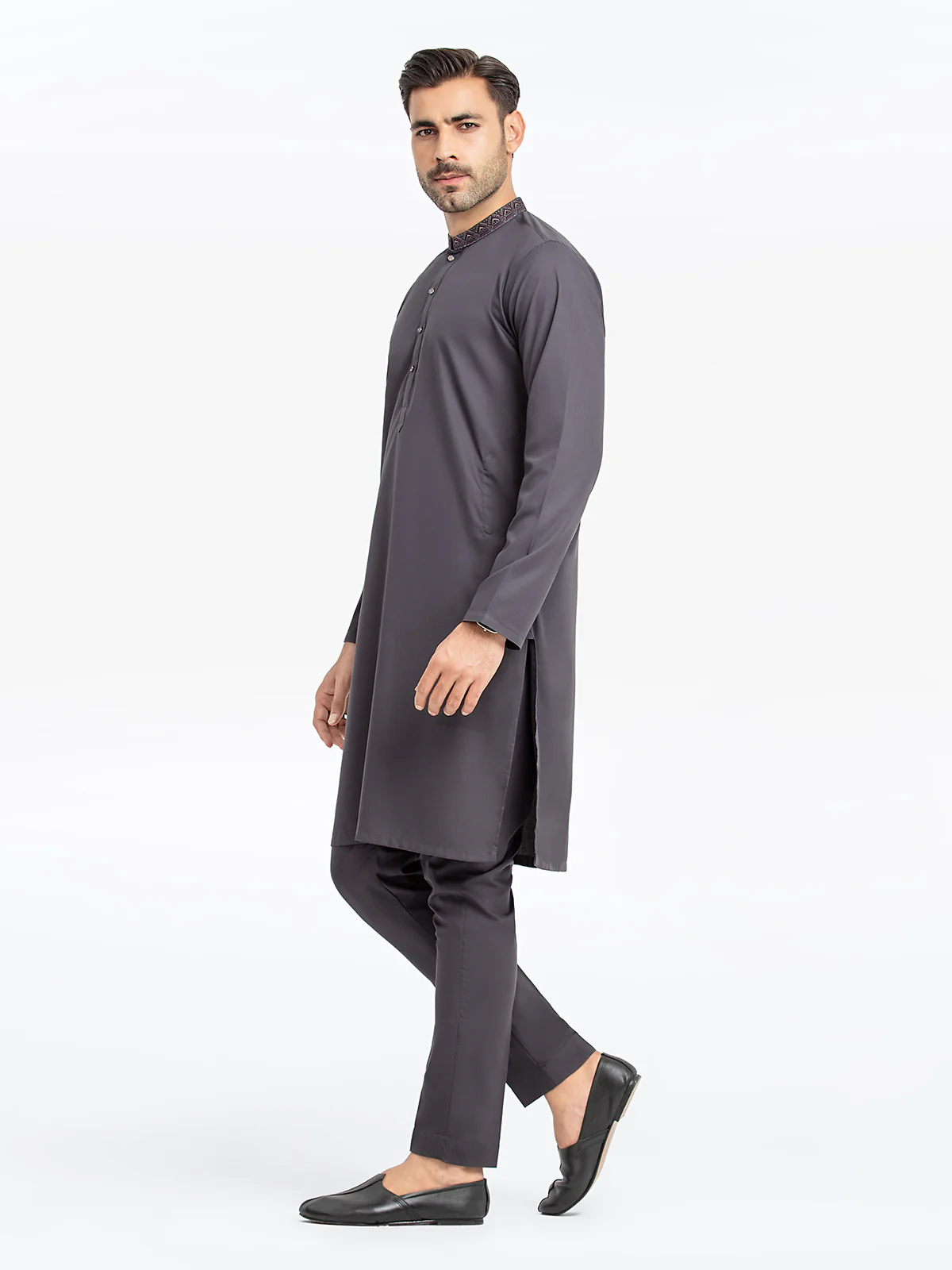 Men's Deep Grey Kurta Pajama - EMTKPT24-039 - Image 3